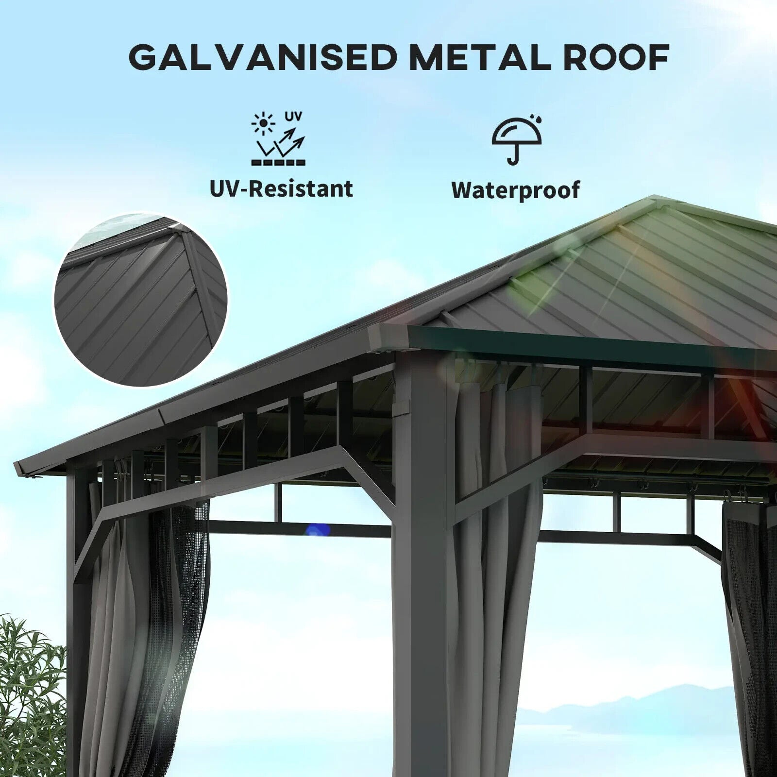 Metal Hardtop Gazebo with Sides Galvanised Steel Roof 3 x 3m Marquee Garden Tent - Home and Garden Furniture Shop - #rustic - furniture#