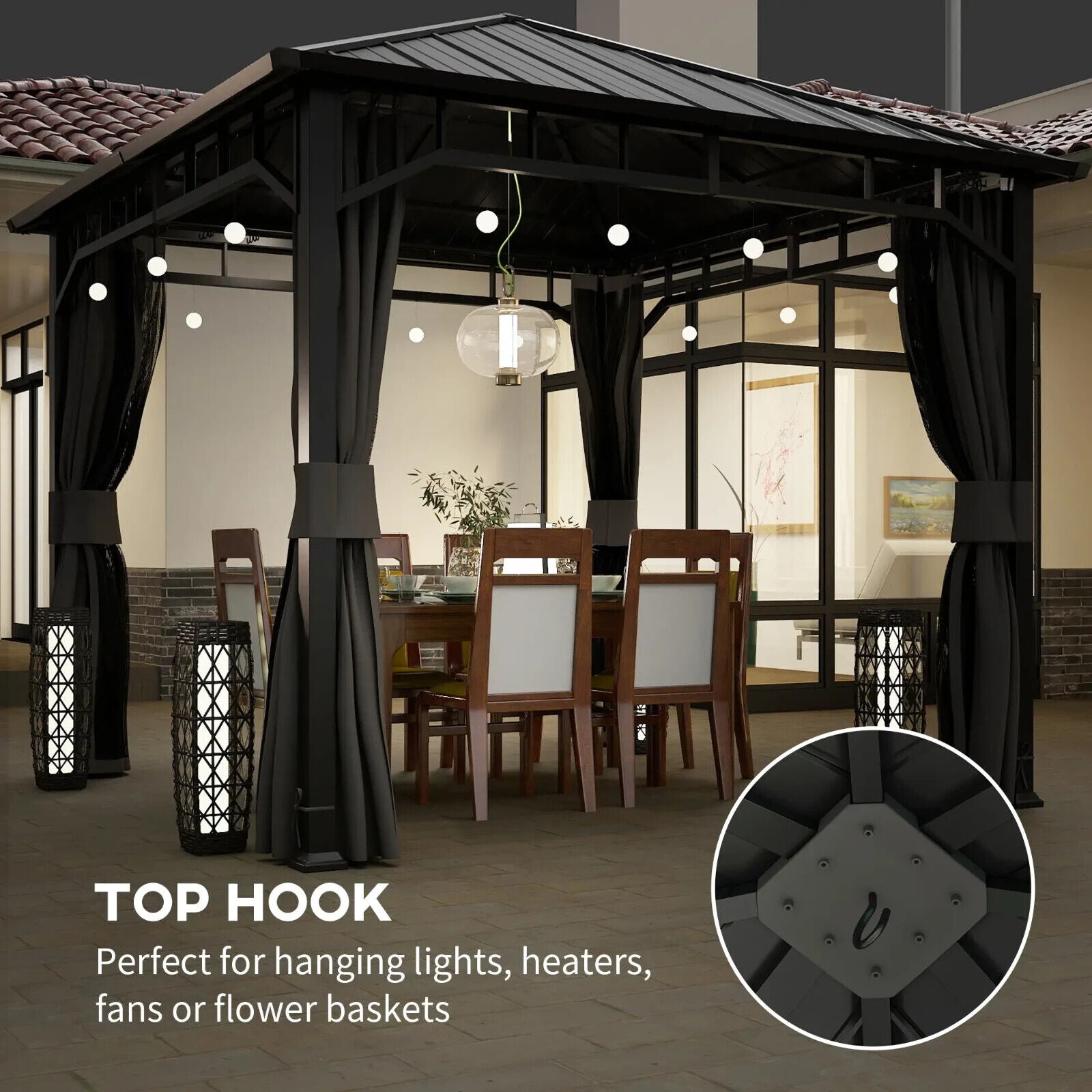 Metal Hardtop Gazebo with Sides Galvanised Steel Roof 3 x 3m Marquee Garden Tent - Home and Garden Furniture Shop - #rustic - furniture#