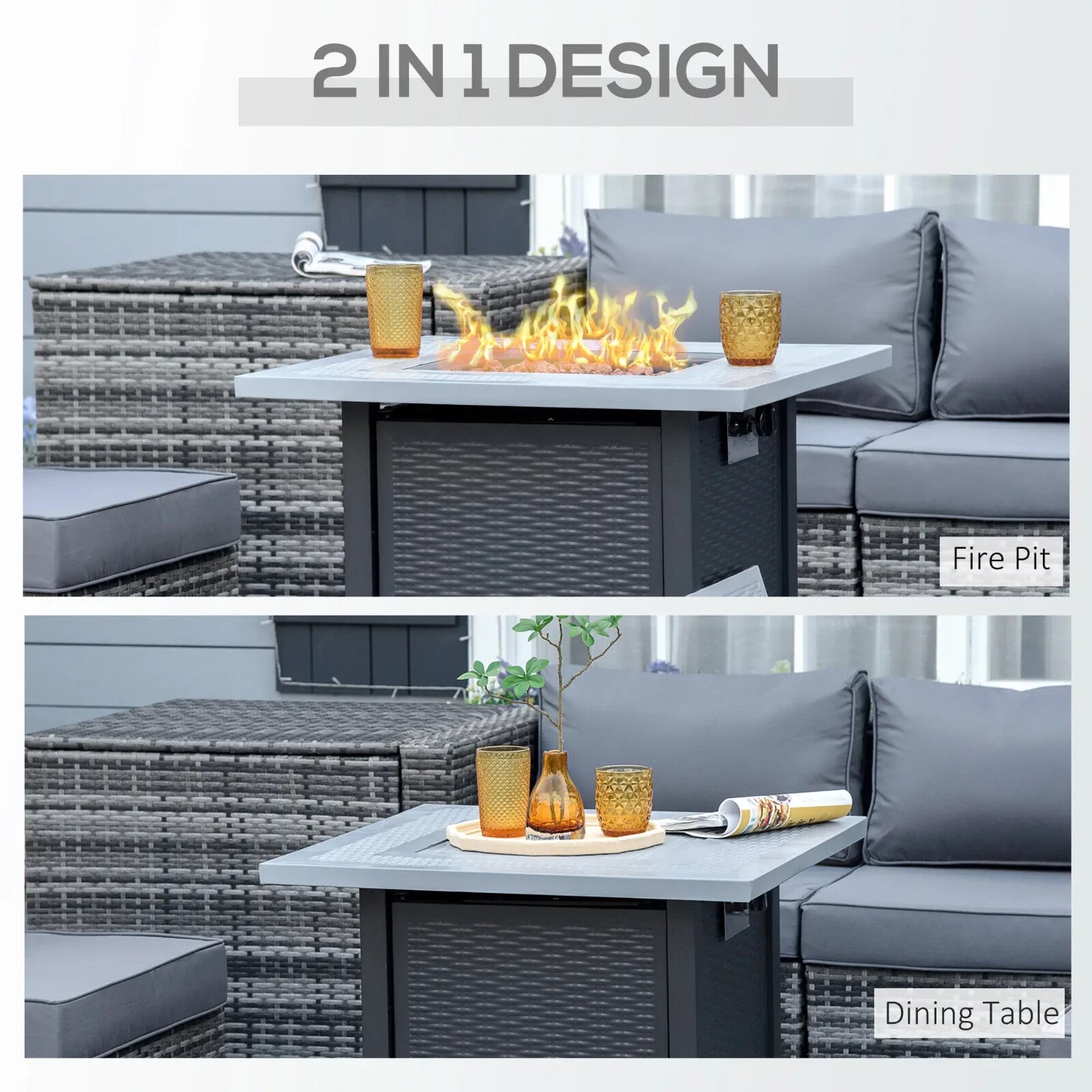 Metal Outdoor Fire Pit Table Garden Dining Table Gas Patio Heater Black Grey Set - Home and Garden Furniture Shop - rustic - furniture