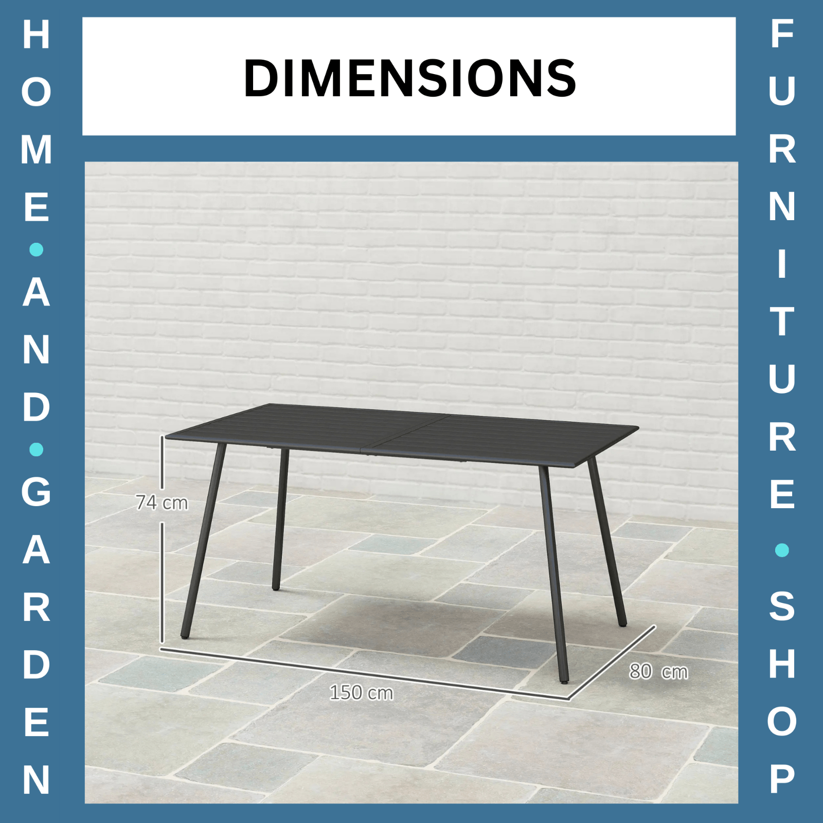 Metal Outdoor Table Black Garden Dining Table for 6 People Slat Top Steel Frame - Home and Garden Furniture Shop - rustic - furniture