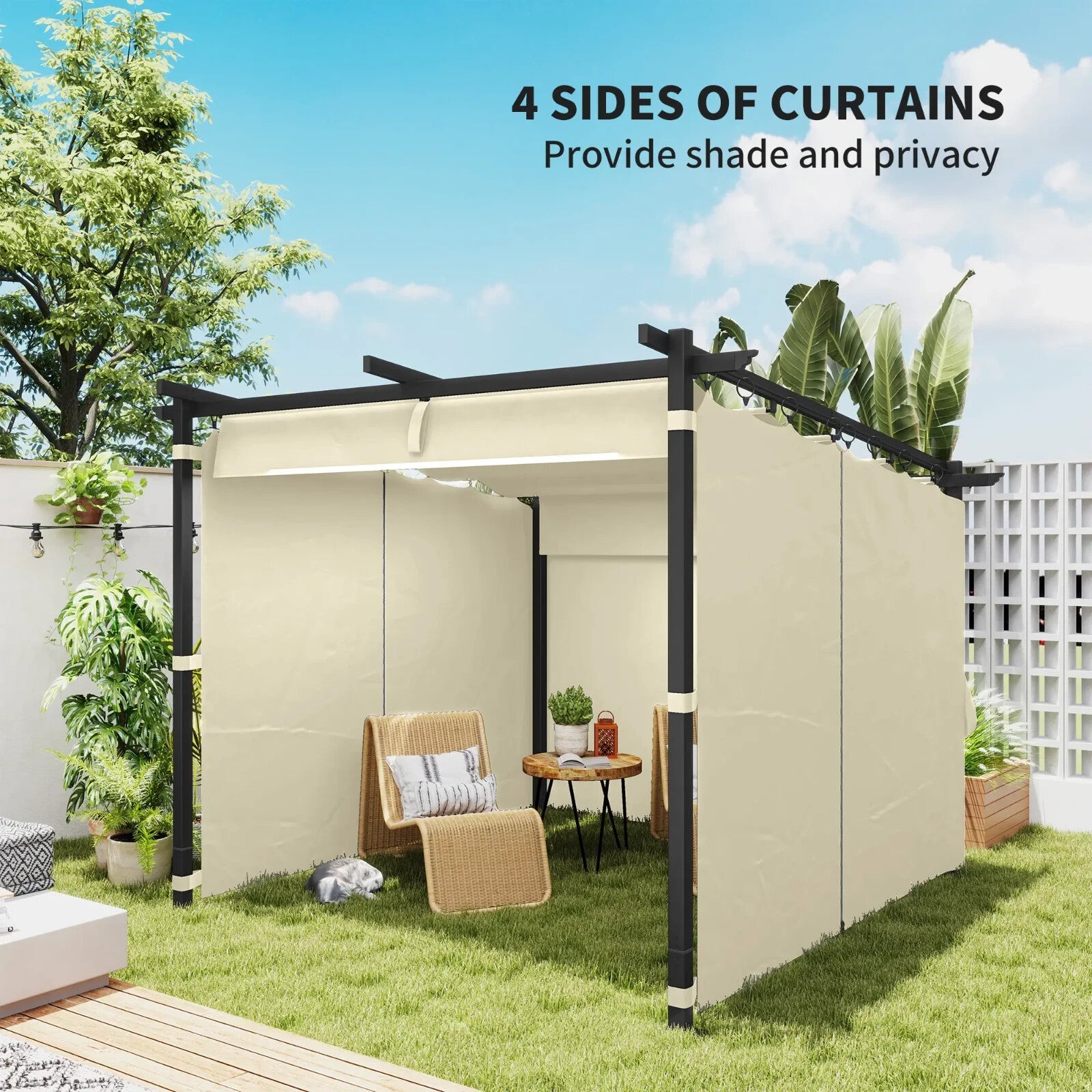 Metal Pergola 3 x 3 m Garden Gazebo Heavy Duty Frame Roof and Sidewall Sun Shade - Home and Garden Furniture Shop - rustic - furniture