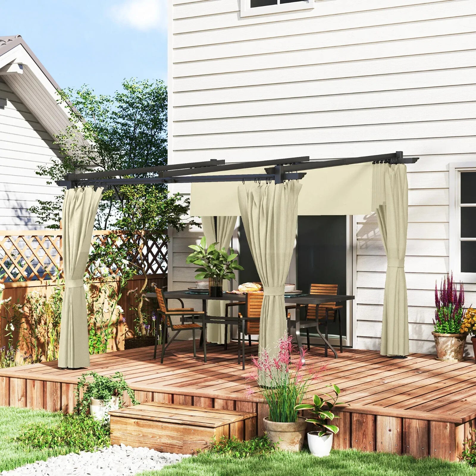 Metal Pergola 3 x 3 m Garden Gazebo Heavy Duty Frame Roof and Sidewall Sun Shade - Home and Garden Furniture Shop - rustic - furniture