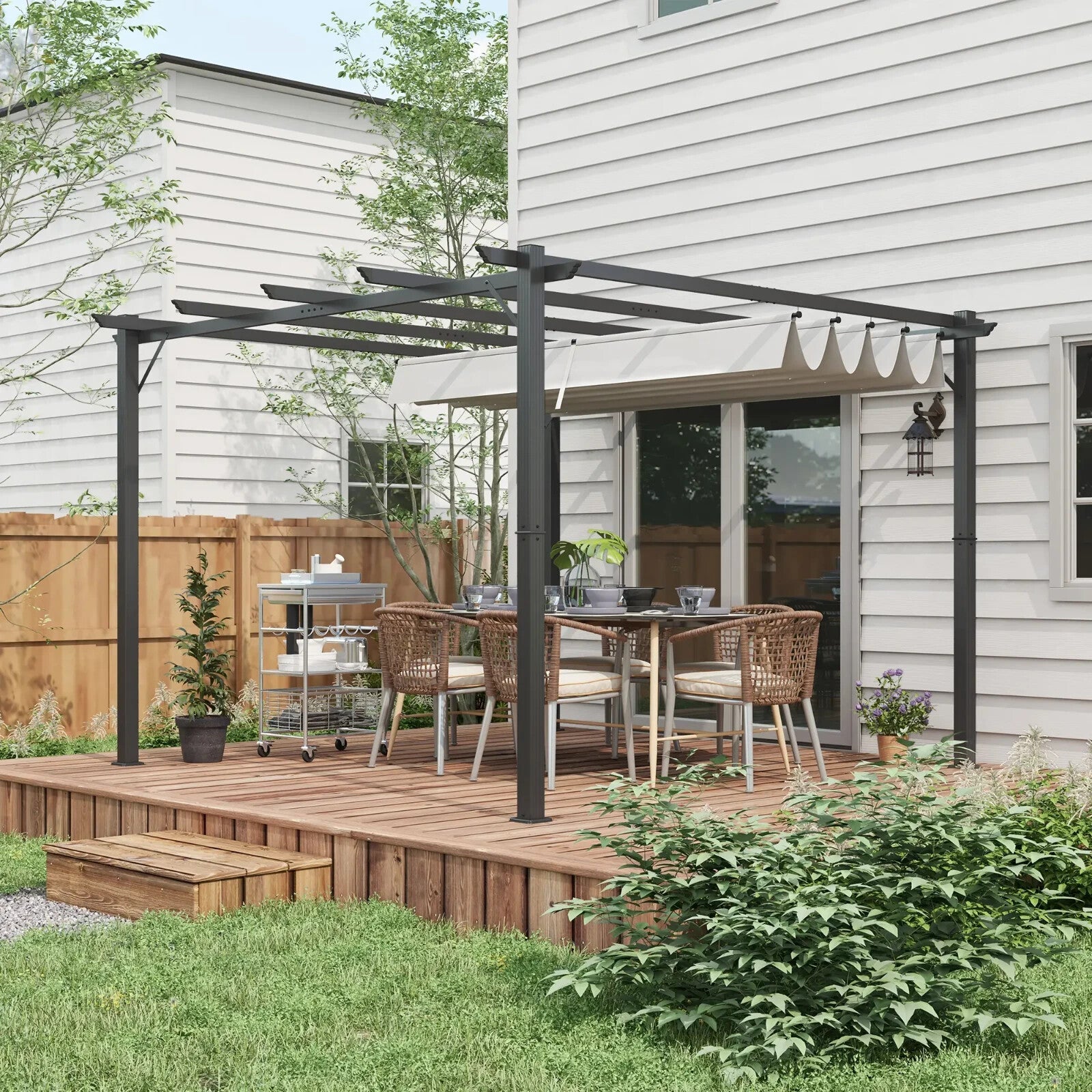 Metal Pergola Gazebo 3x3m Sun Shade Patio Shelter Garden Retractable Canopy Grey - Home and Garden Furniture Shop - rustic - furniture