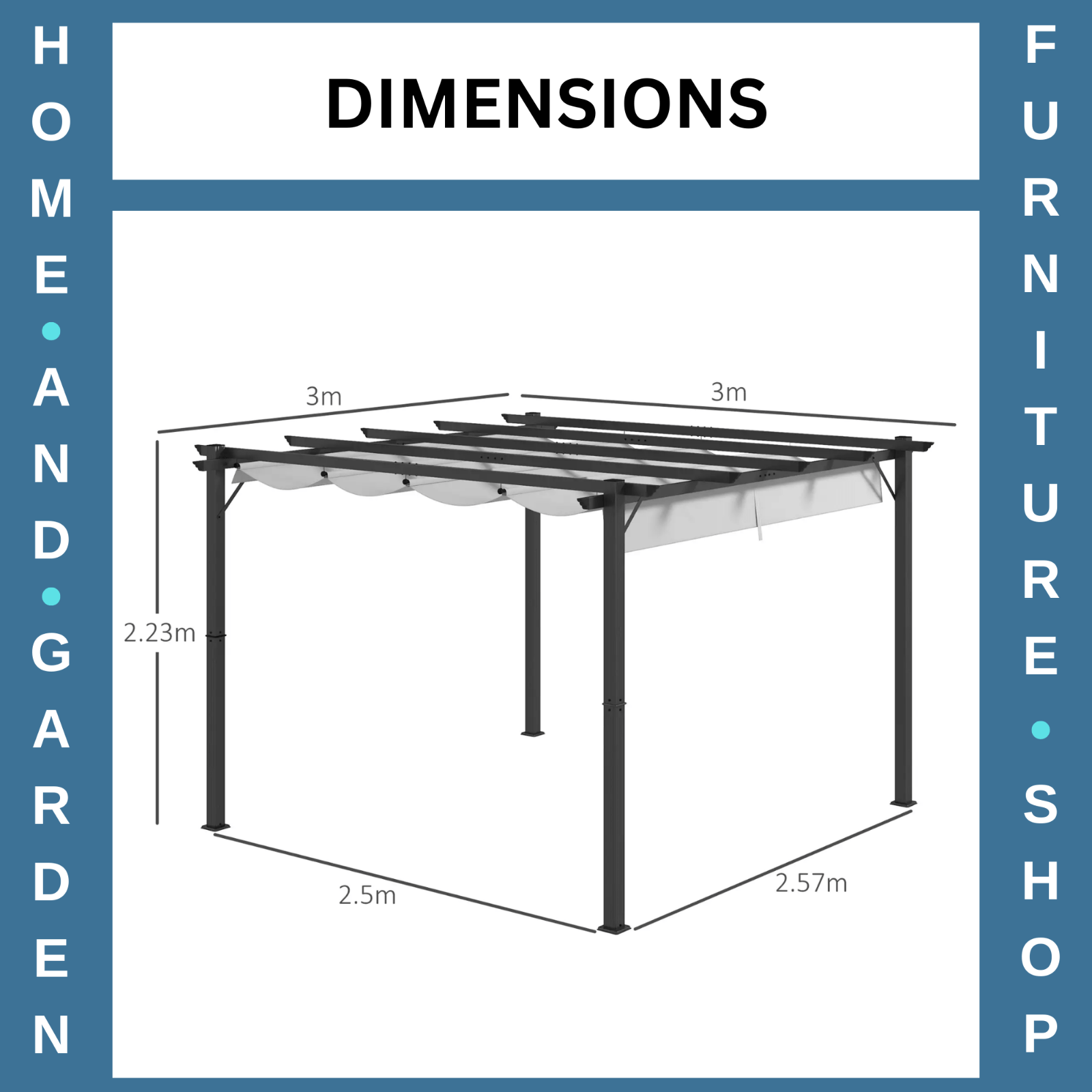 Metal Pergola Gazebo 3x3m Sun Shade Patio Shelter Garden Retractable Canopy Grey - Home and Garden Furniture Shop - rustic - furniture