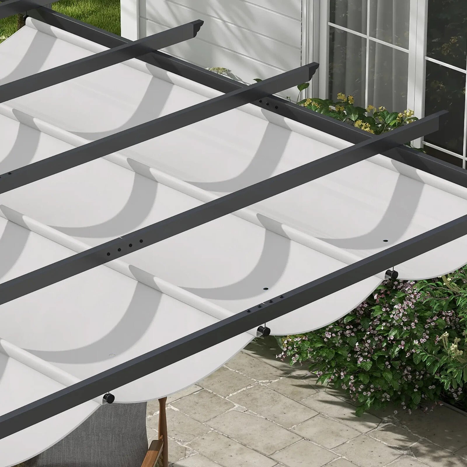 Metal Pergola Gazebo 3x3m Sun Shade Patio Shelter Garden Retractable Canopy Grey - Home and Garden Furniture Shop - rustic - furniture