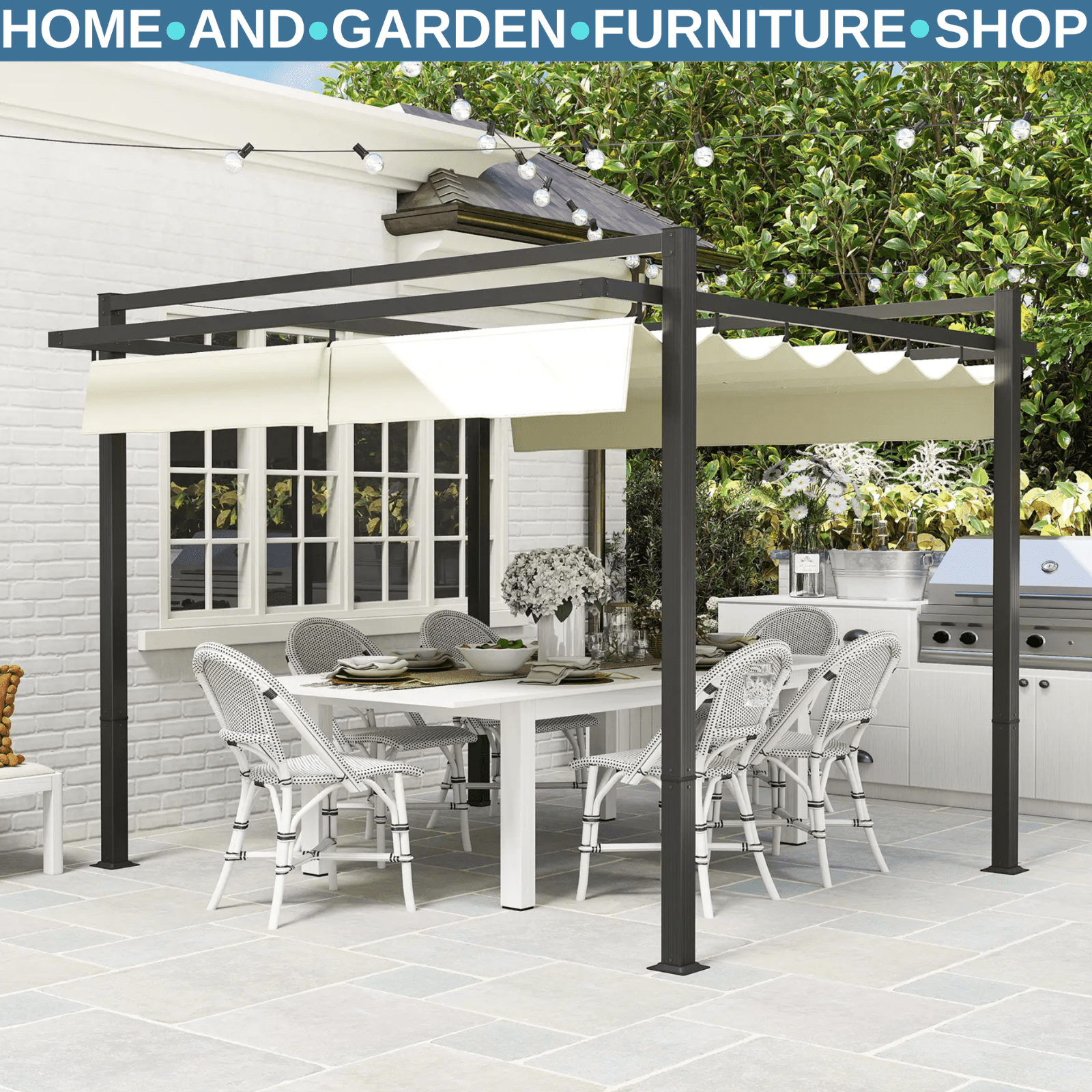 Metal Pergola Gazebo Garden Shelter Heavy Duty Aluminium Frame Patio Canopy 3m - Home and Garden Furniture Shop - rustic - furniture