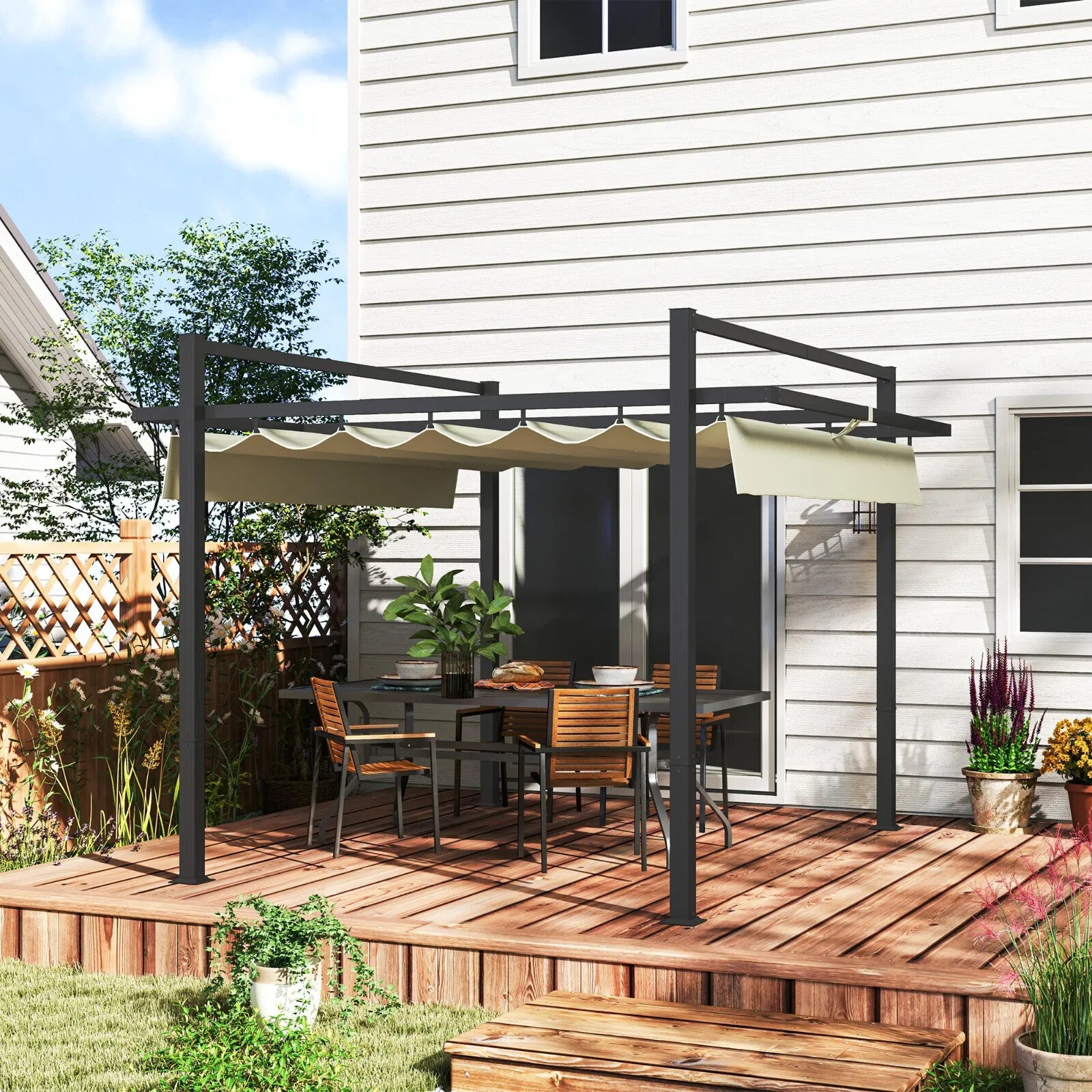 Metal Pergola Gazebo Garden Shelter Heavy Duty Aluminium Frame Patio Canopy 3m - Home and Garden Furniture Shop - rustic - furniture