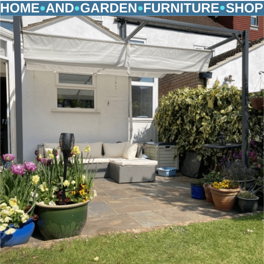 Metal Pergola Gazebo with Retractable Canopy Wall Mounted Garden Patio Shelter - Home and Garden Furniture Shop - rustic - furniture