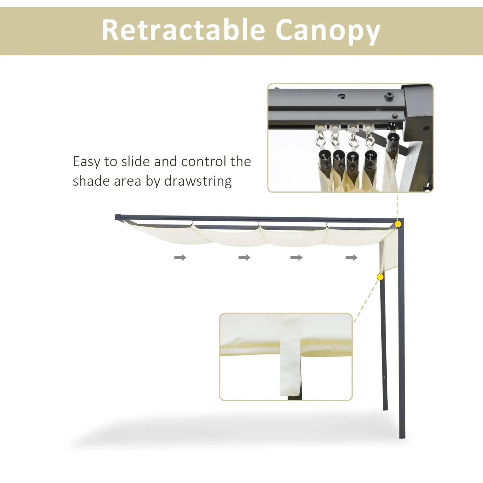Metal Pergola Gazebo with Retractable Canopy Wall Mounted Garden Patio Shelter - Home and Garden Furniture Shop - rustic - furniture