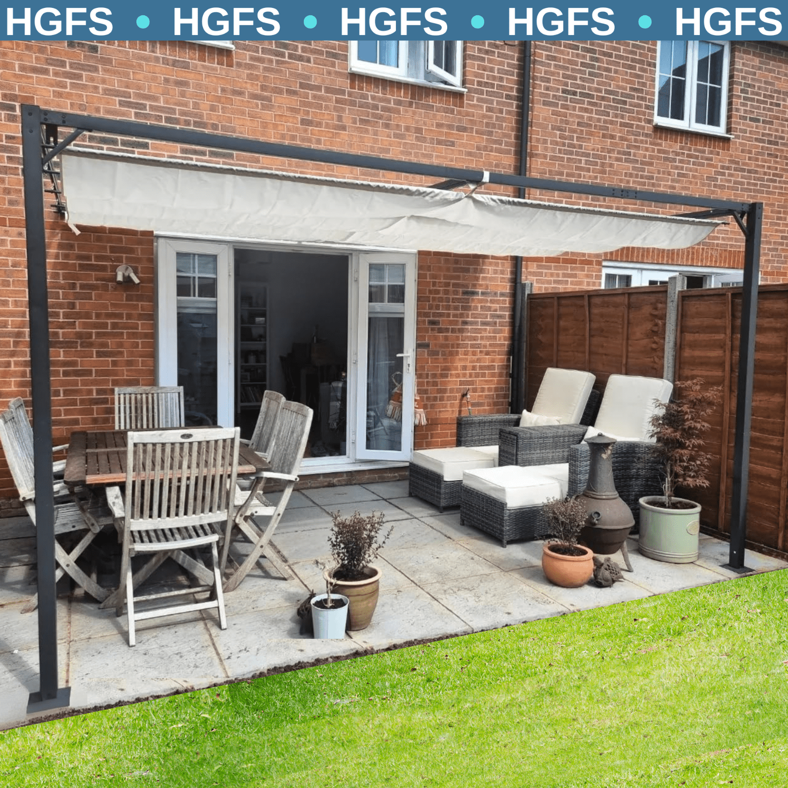 Metal Pergola Gazebo with Retractable Canopy Wall Mounted Garden Patio Shelter - Home and Garden Furniture Shop - rustic - furniture