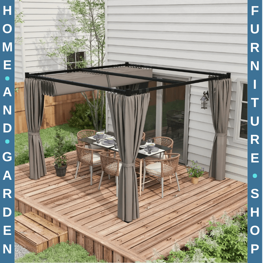 Metal Pergola Retractable Roof and Sides Curtains Outdoor Patio Garden Shelter - Home and Garden Furniture Shop - rustic - furniture