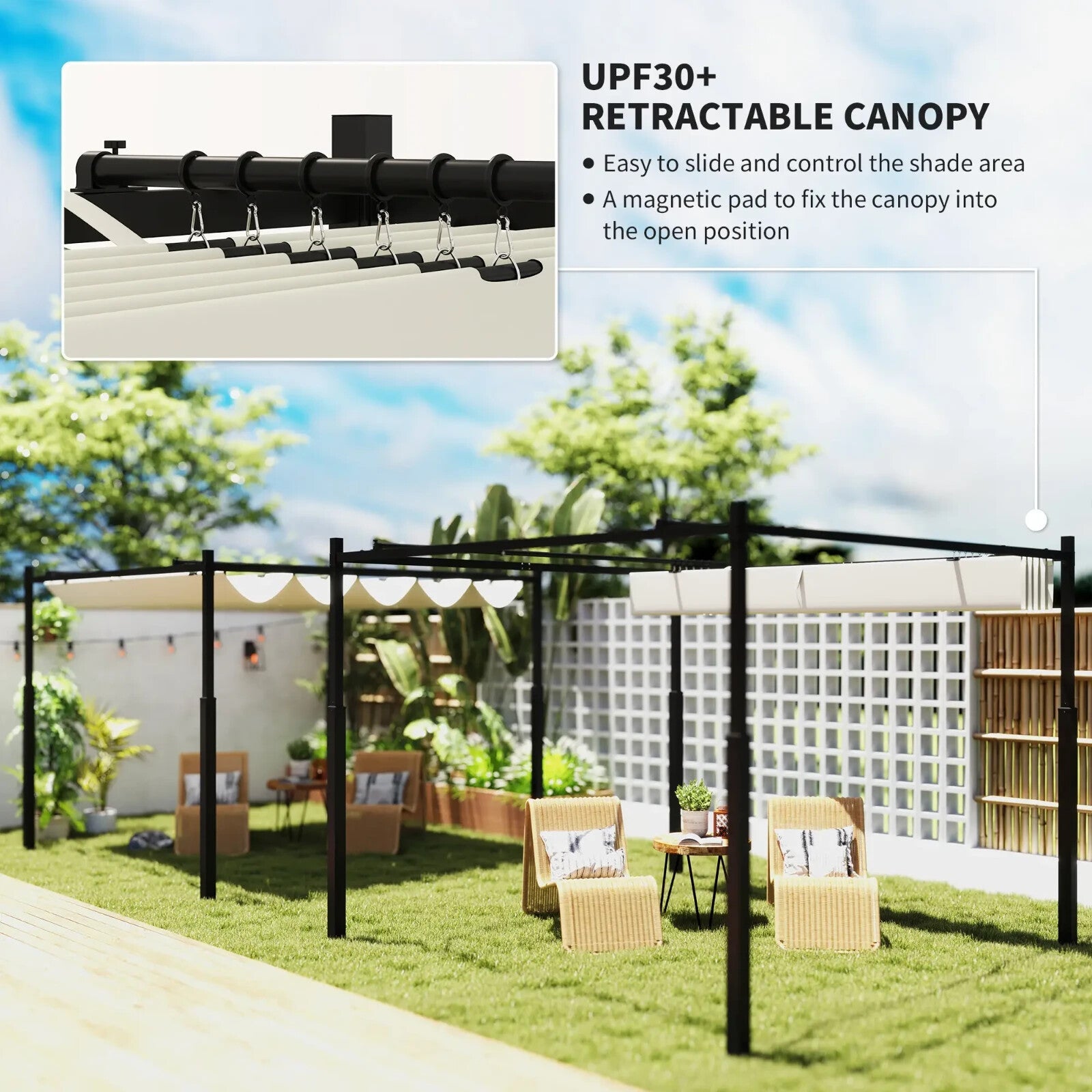 Metal Pergola Retractable Roof Canopy 3 x 3m Garden Gazebo Shelter Heavy Duty - Home and Garden Furniture Shop - rustic - furniture