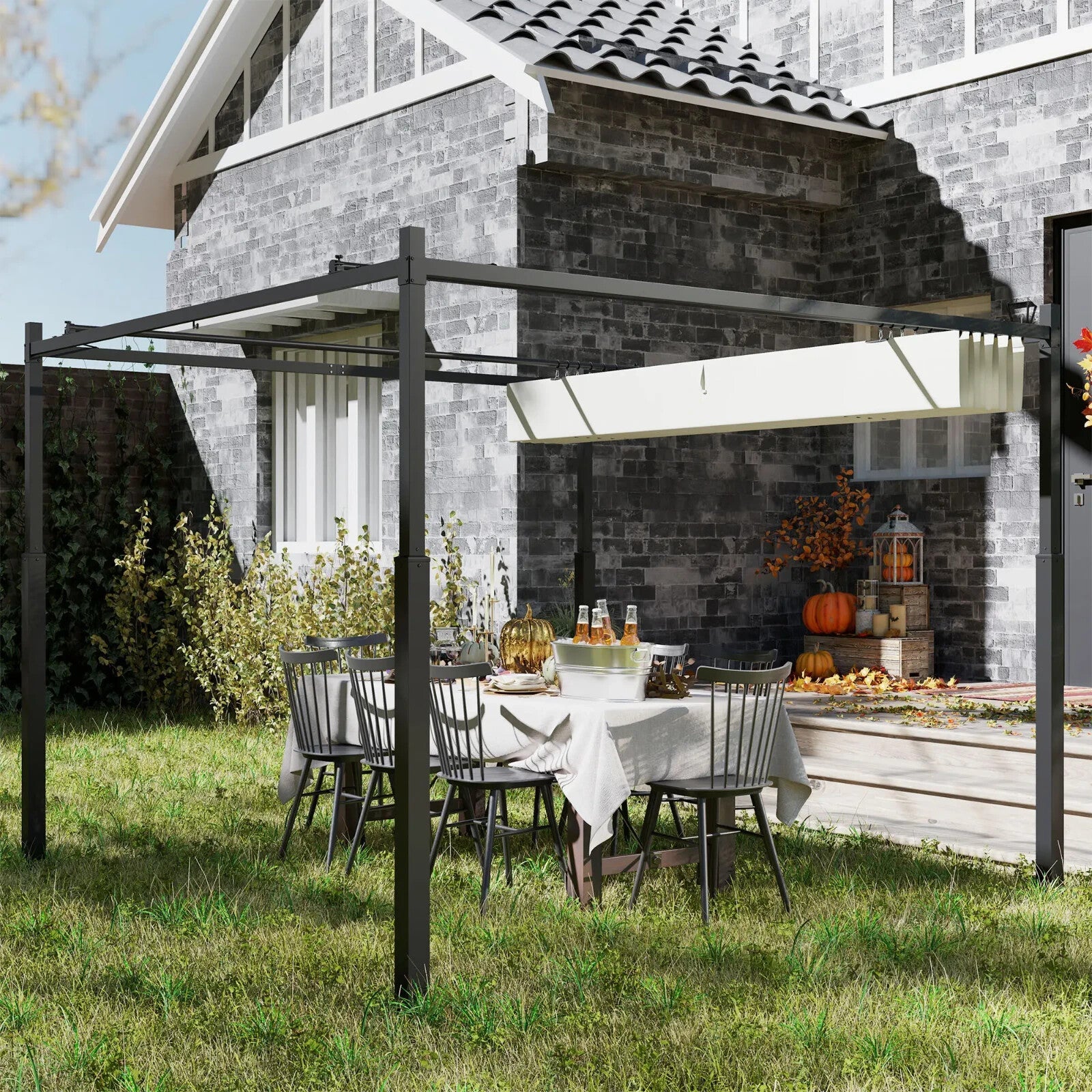 Metal Pergola Retractable Roof Canopy 3 x 3m Garden Gazebo Shelter Heavy Duty - Home and Garden Furniture Shop - rustic - furniture