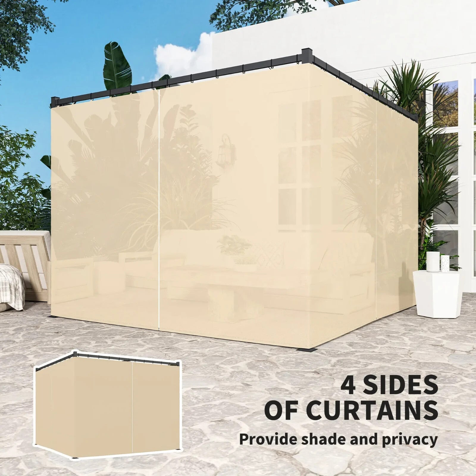Metal Pergola with Retractable Roof 3 x 3m Curtains Outdoor Gazebo Patio Shade - Home and Garden Furniture Shop - rustic - furniture