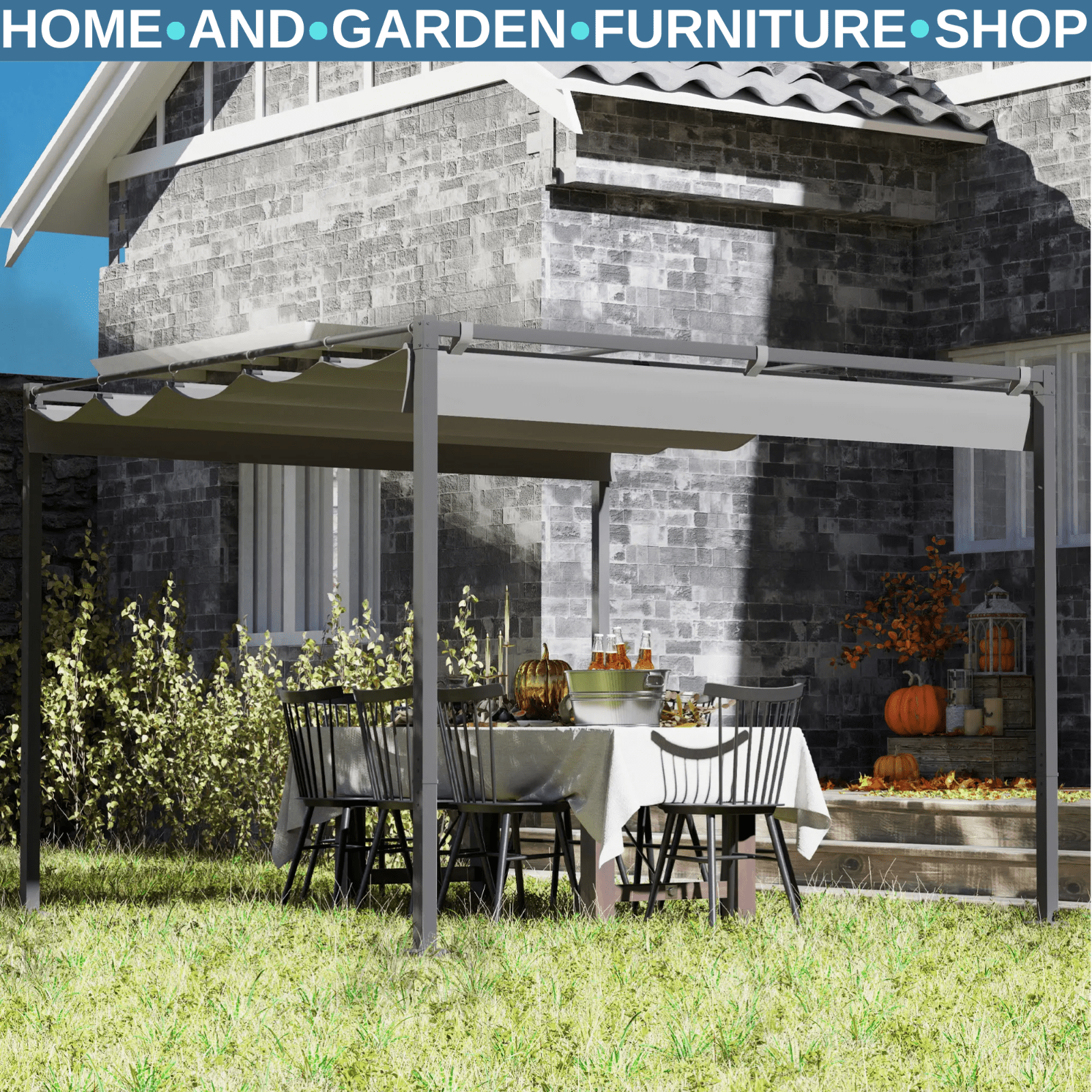 Metal Pergola with Retractable Roof 3 x 3m Grey Canopy Outdoor Garden Furniture - Home and Garden Furniture Shop - rustic - furniture