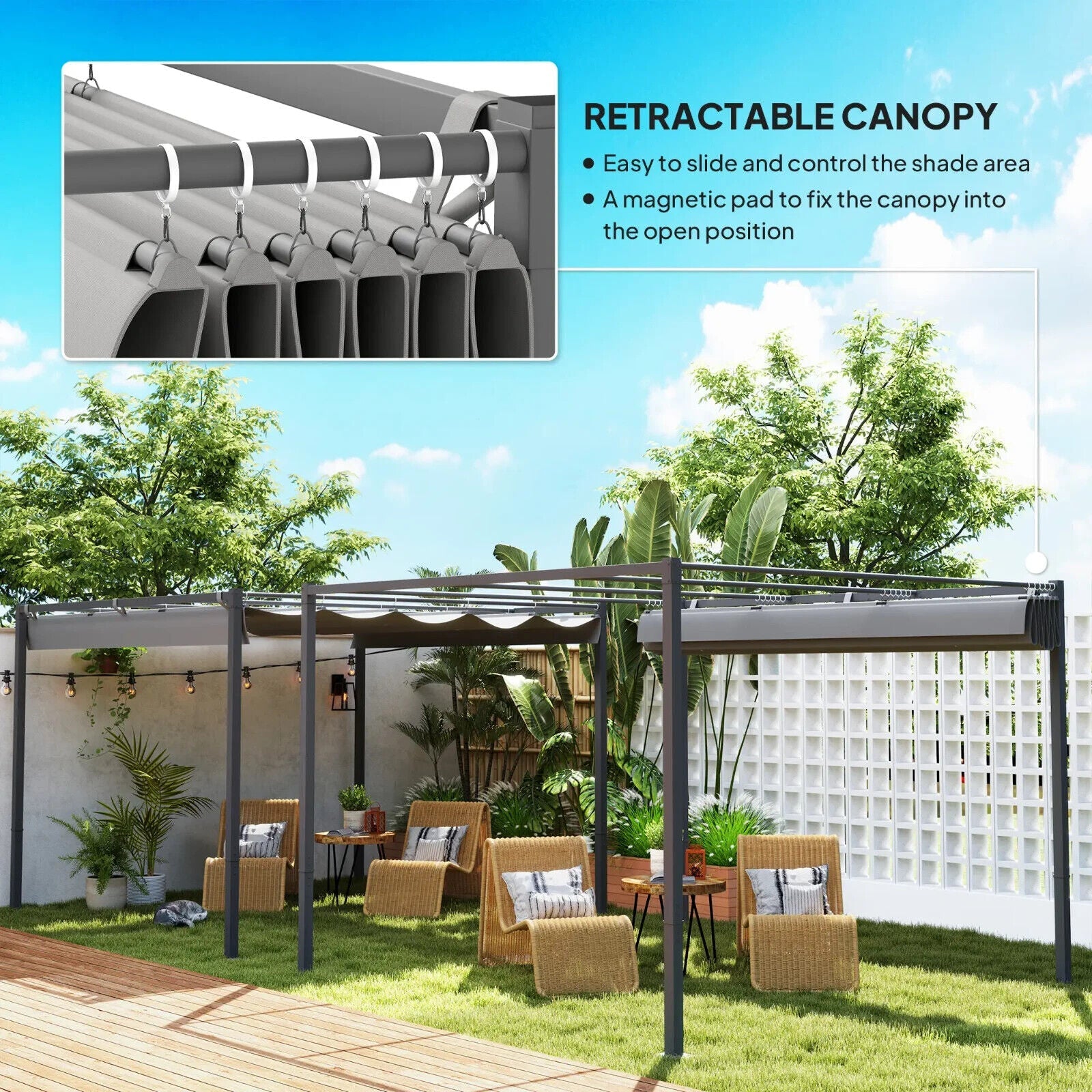 Metal Pergola with Retractable Roof 3 x 3m Grey Canopy Outdoor Garden Furniture - Home and Garden Furniture Shop - #rustic - furniture#