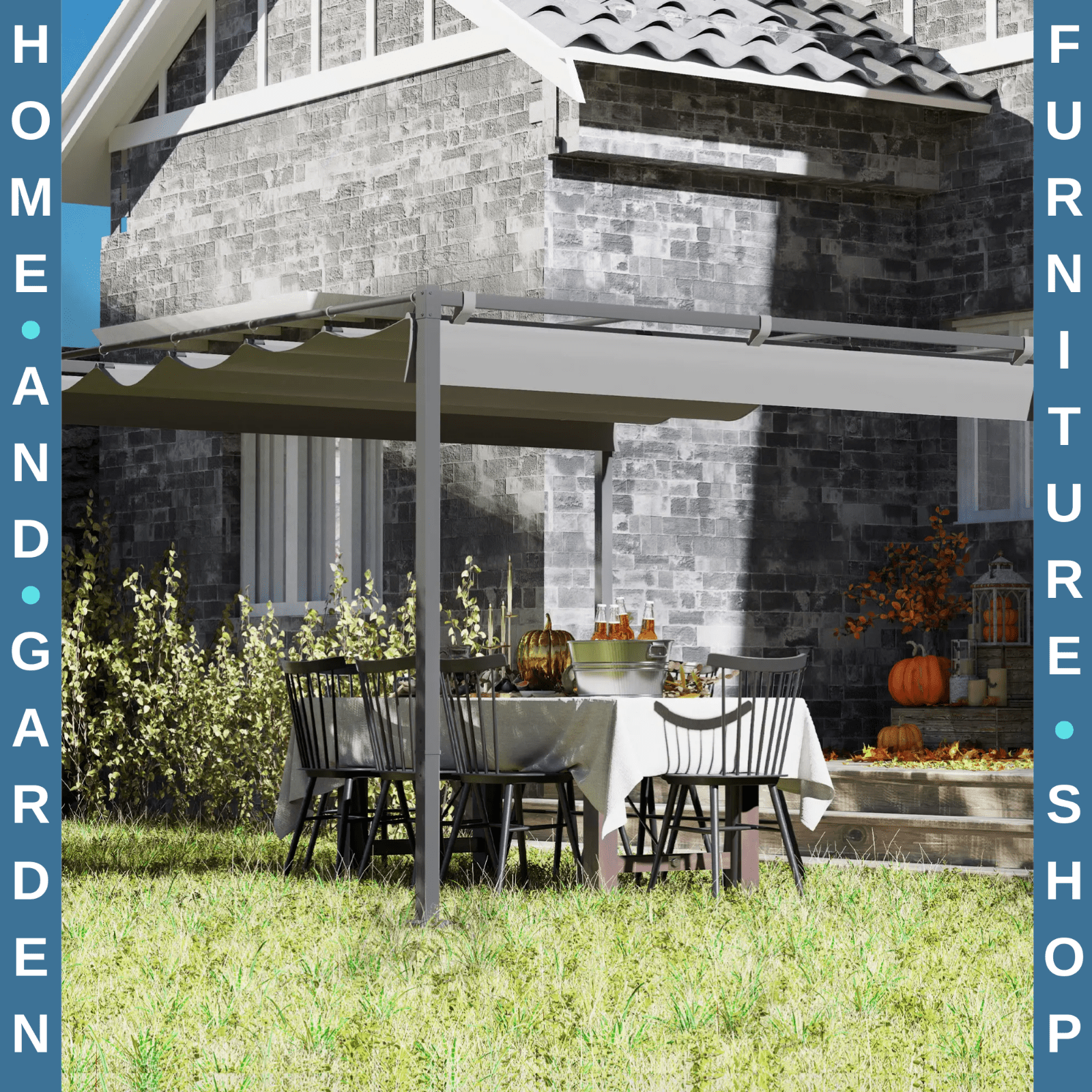 Metal Pergola with Retractable Roof 3 x 3m Grey Canopy Outdoor Garden Furniture - Home and Garden Furniture Shop - rustic - furniture