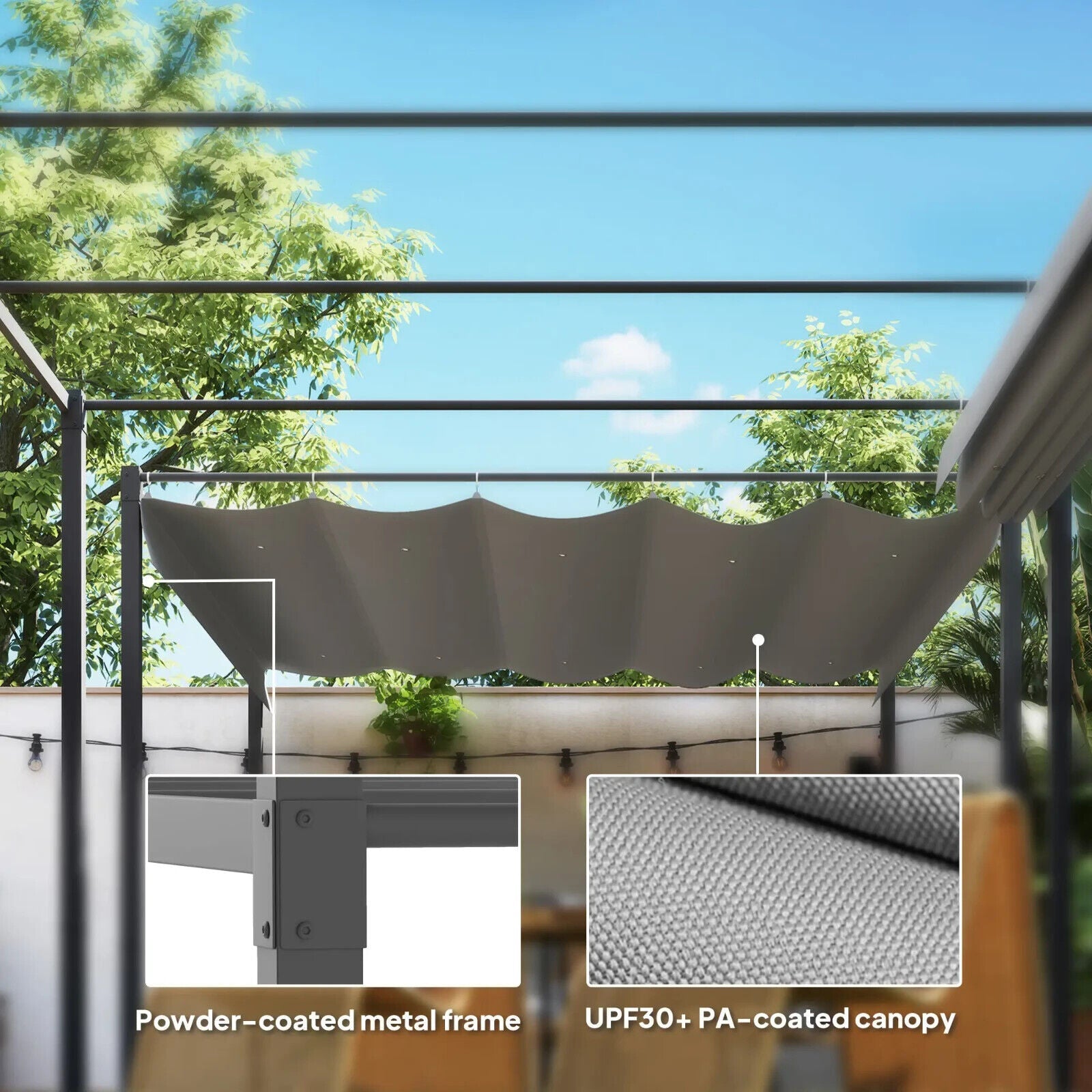 Metal Pergola with Retractable Roof 3 x 3m Grey Canopy Outdoor Garden Furniture - Home and Garden Furniture Shop - #rustic - furniture#