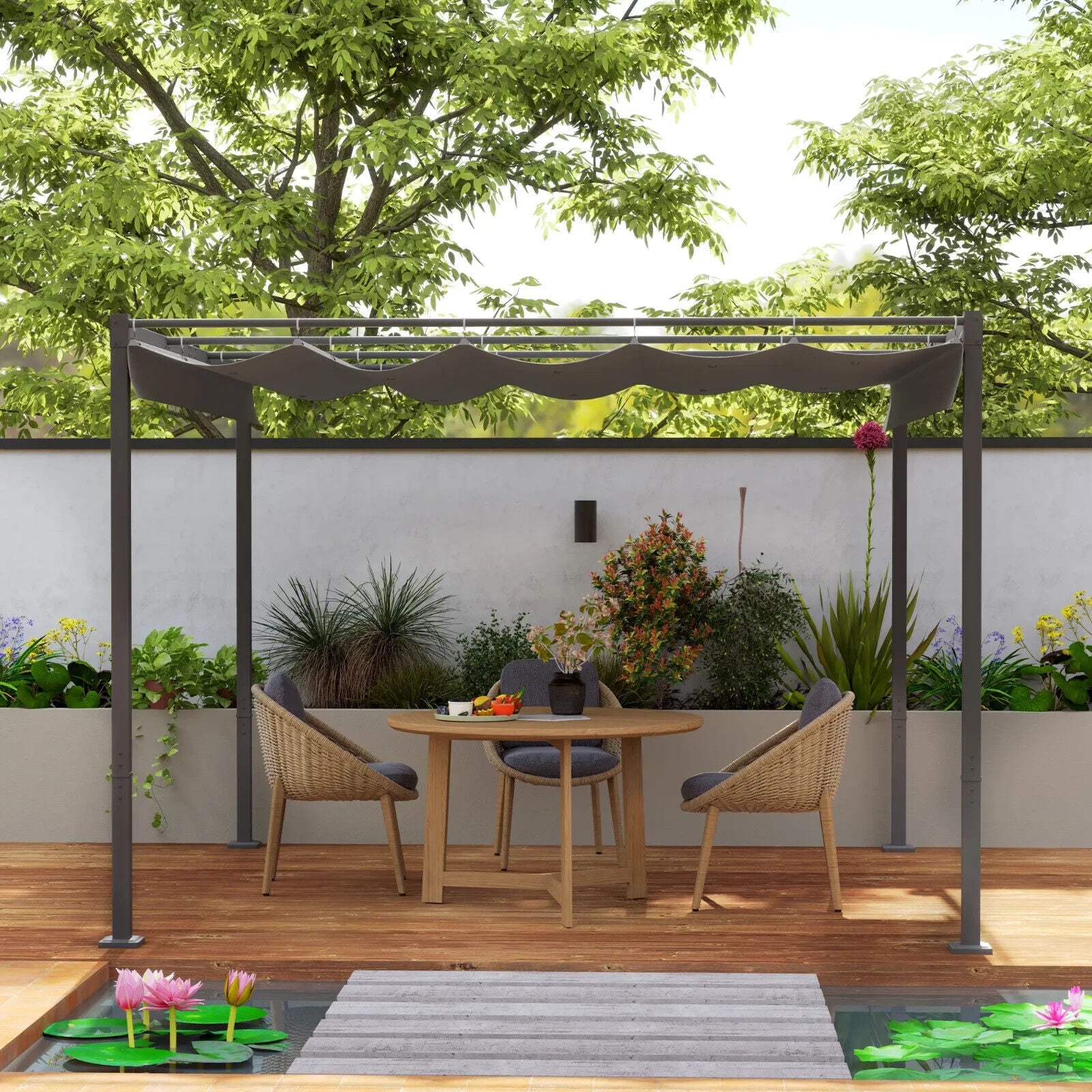 Metal Pergola with Retractable Roof 3 x 3m Grey Canopy Outdoor Garden Furniture - Home and Garden Furniture Shop - #rustic - furniture#
