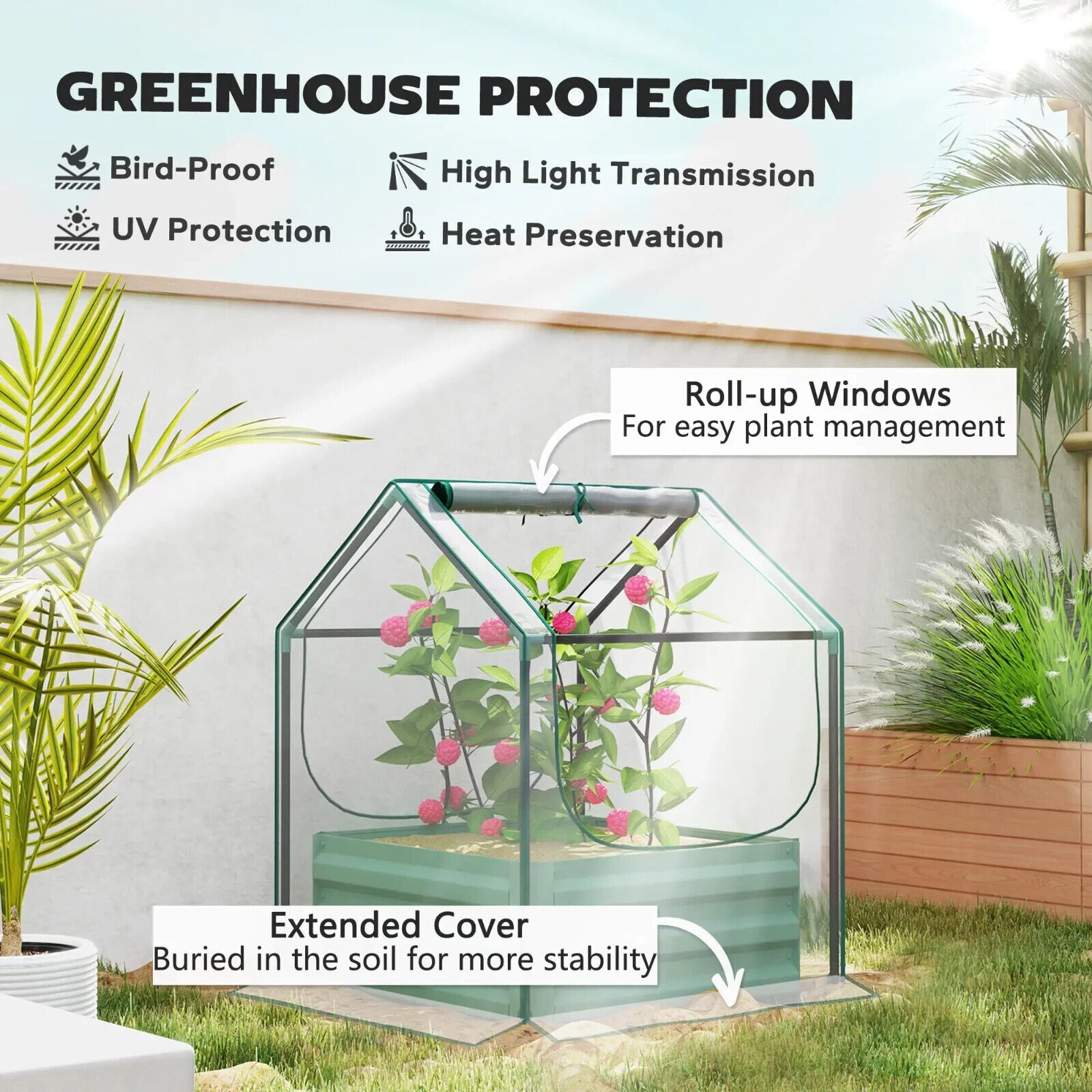 Metal Planter Box w/ Cover Raised Garden Bed & Greenhouse for Herbs & Vegetables - Home and Garden Furniture Shop - #rustic - furniture#