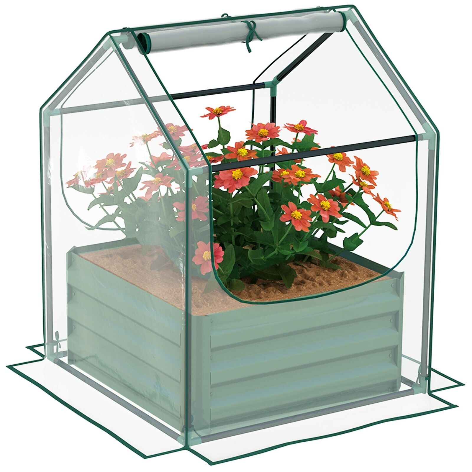 Metal Planter Box w/ Cover Raised Garden Bed & Greenhouse for Herbs & Vegetables - Home and Garden Furniture Shop - #rustic - furniture#