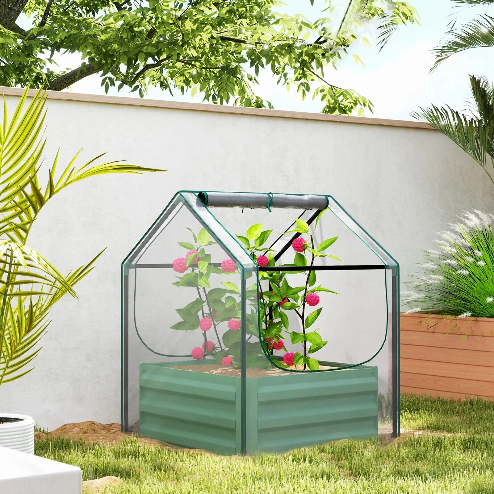 Metal Planter Box w/ Cover Raised Garden Bed & Greenhouse for Herbs & Vegetables - Home and Garden Furniture Shop - #rustic - furniture#