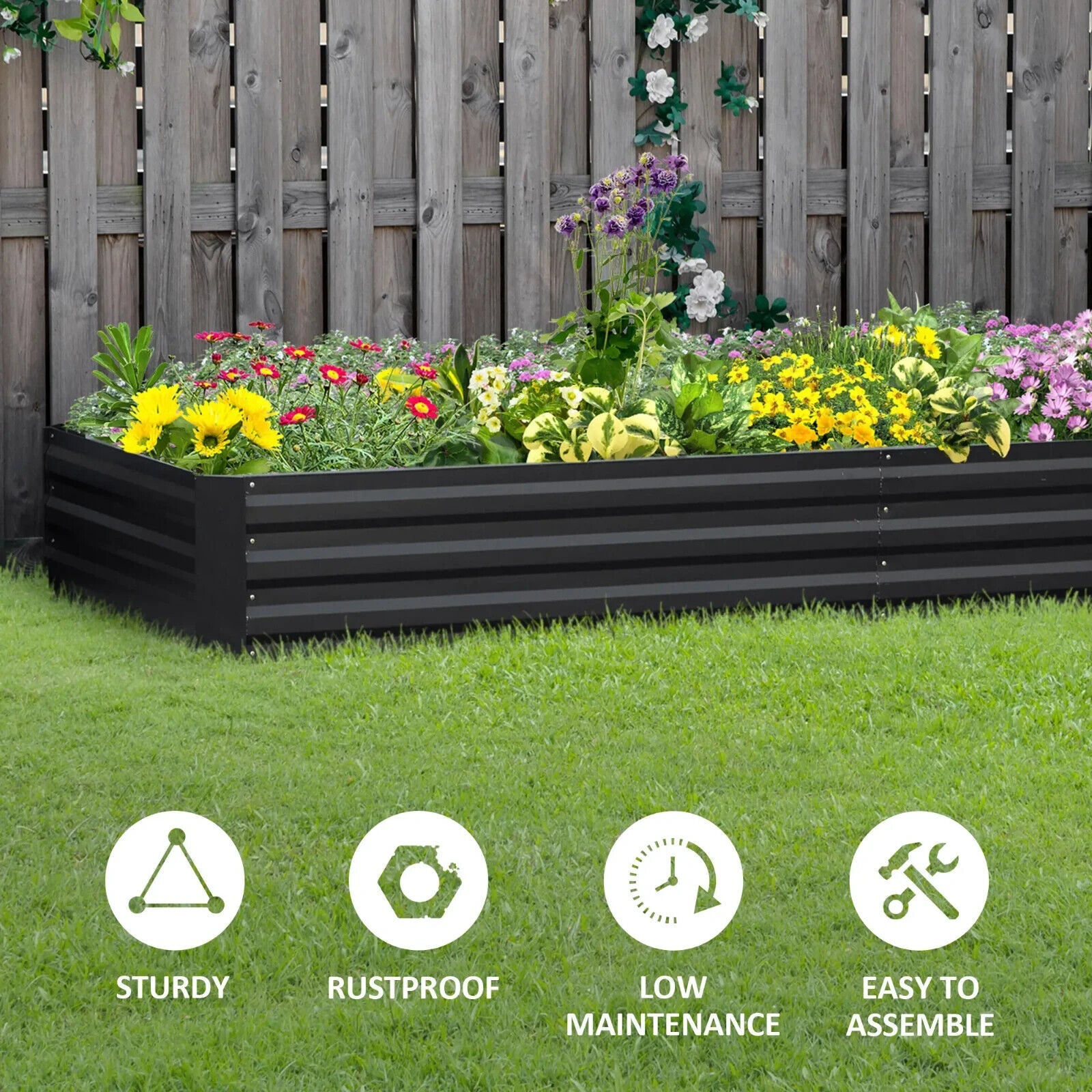 Metal Raised Garden Bed Planter Box 241x90.5x30cm for Flowers Herbs Outdoor Grey - Home and Garden Furniture Shop - #rustic - furniture#