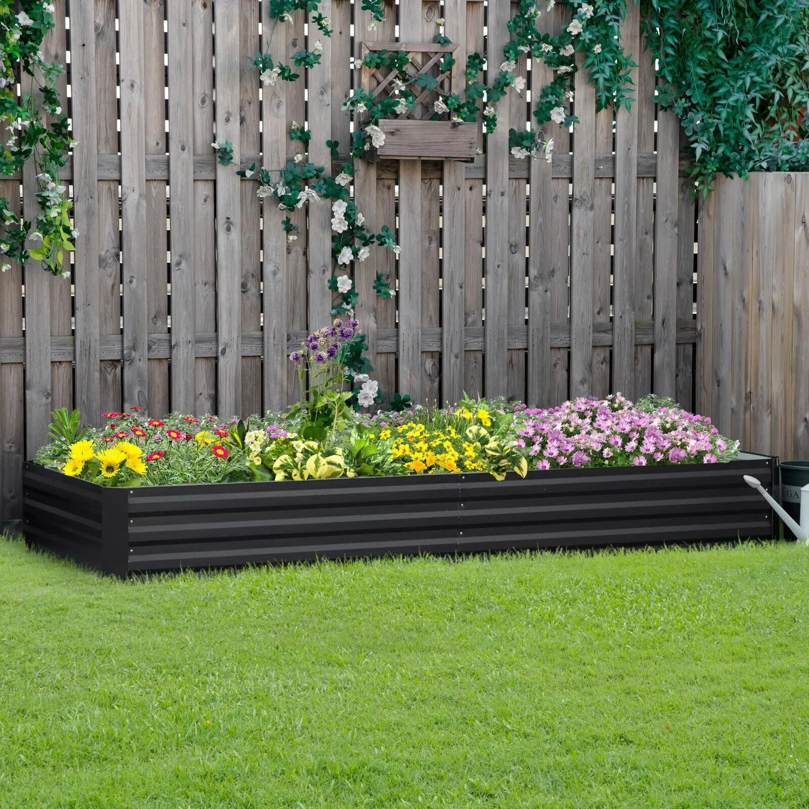 Metal Raised Garden Bed Planter Box 241x90.5x30cm for Flowers Herbs Outdoor Grey - Home and Garden Furniture Shop - #rustic - furniture#