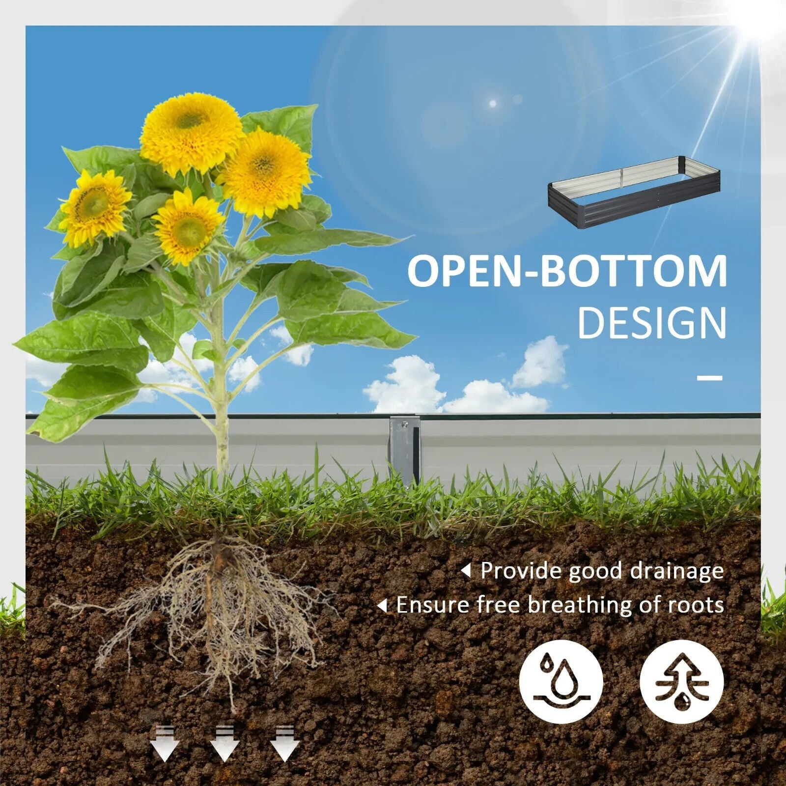 Metal Raised Garden Bed Planter Box 241x90.5x30cm for Flowers Herbs Outdoor Grey - Home and Garden Furniture Shop - #rustic - furniture#
