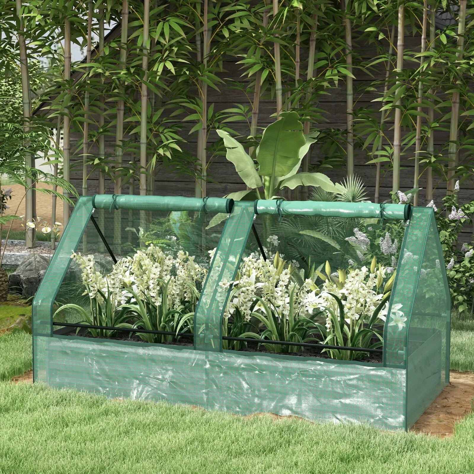 Metal Raised Garden Bed with Cover Greenhouse Planter Box for Herbs Vegetables - Home and Garden Furniture Shop - rustic - furniture