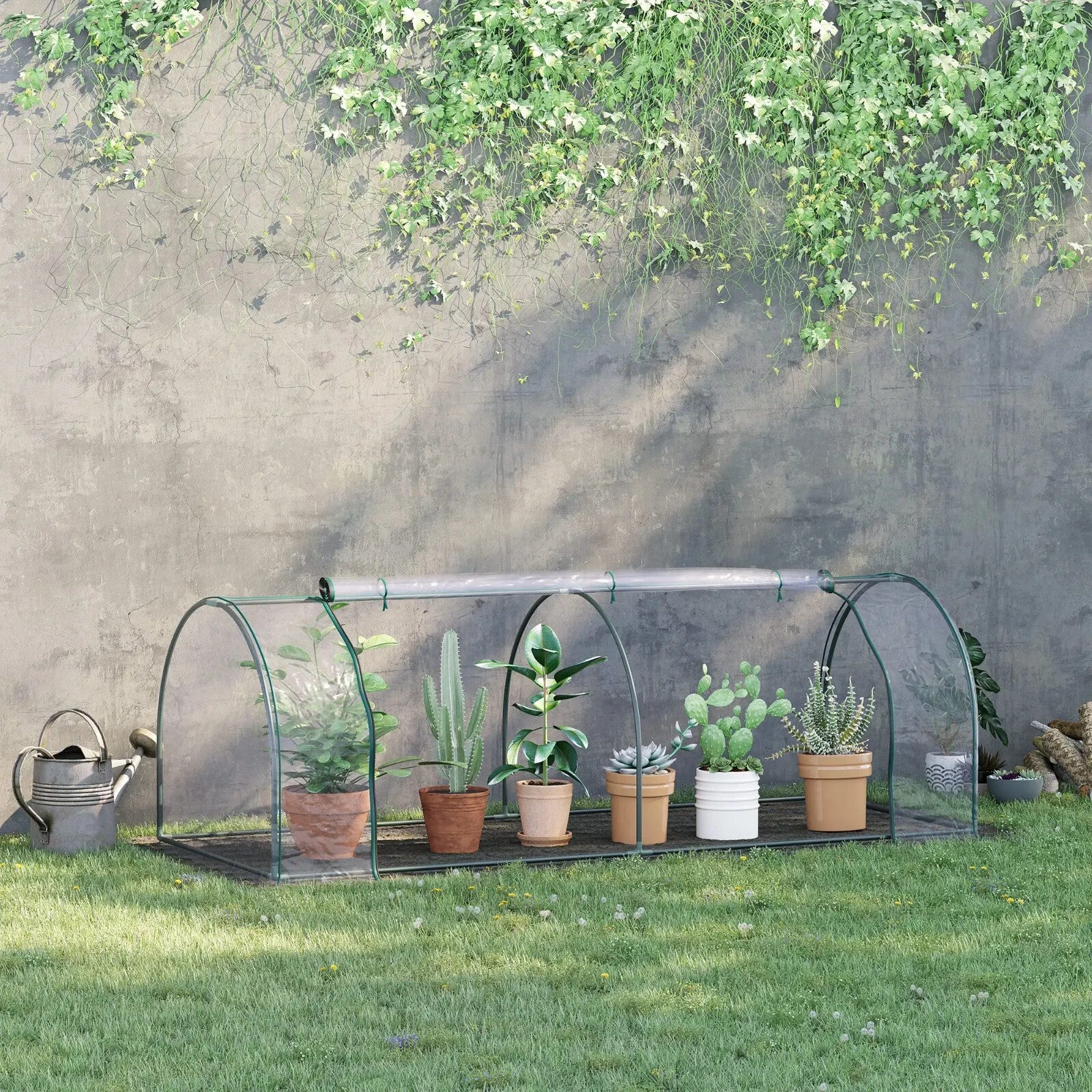 Mini Polytunnel Greenhouse Portable Water Resistant w/ Zipped Doors Transparent - Home and Garden Furniture Shop - rustic - furniture
