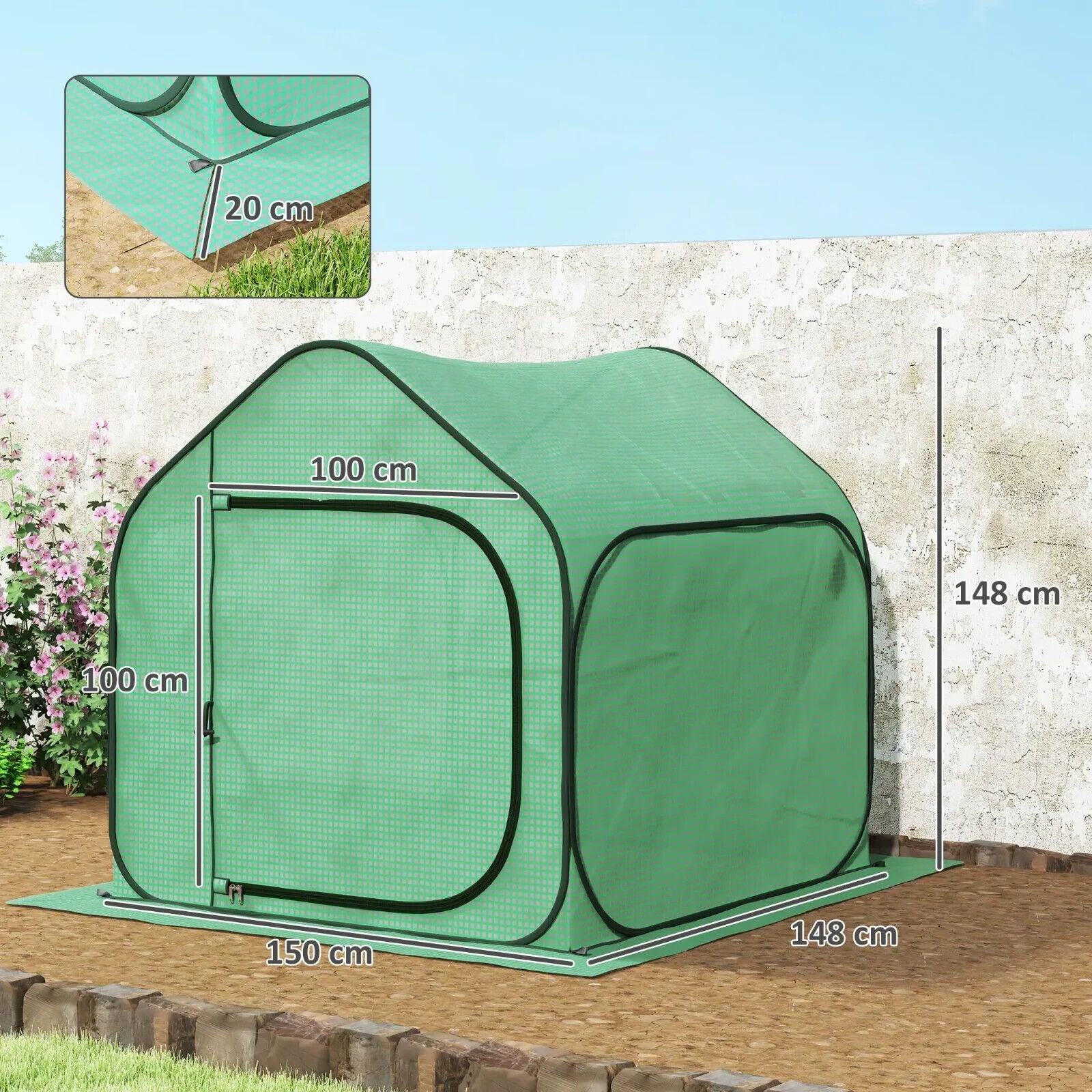 Mini Pop - Up Greenhouse with 150 x 148cm Reinforced PE Cover and Zipper Door - Home and Garden Furniture Shop - #rustic - furniture#