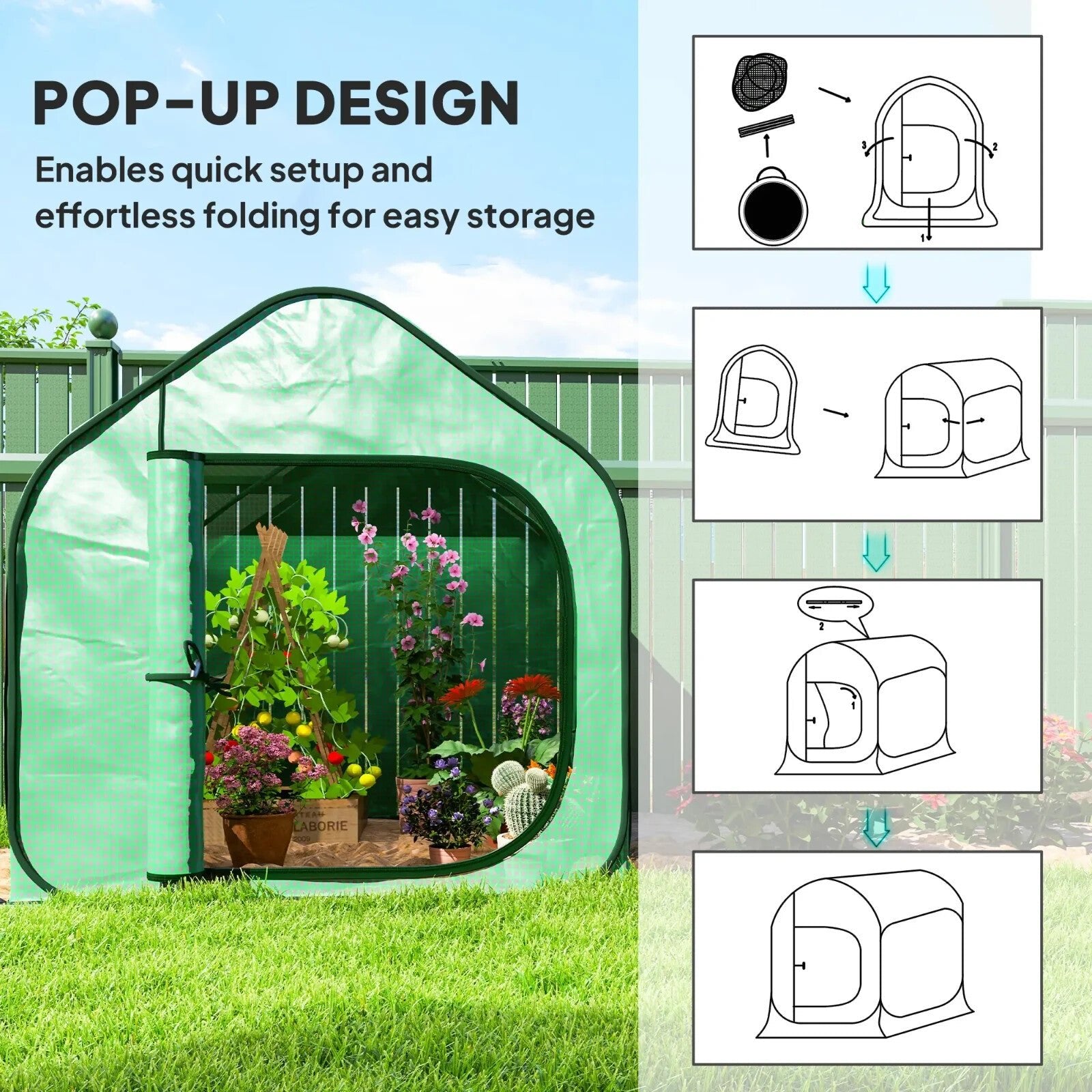 Mini Pop - Up Greenhouse with 150 x 148cm Reinforced PE Cover and Zipper Door - Home and Garden Furniture Shop - rustic - furniture