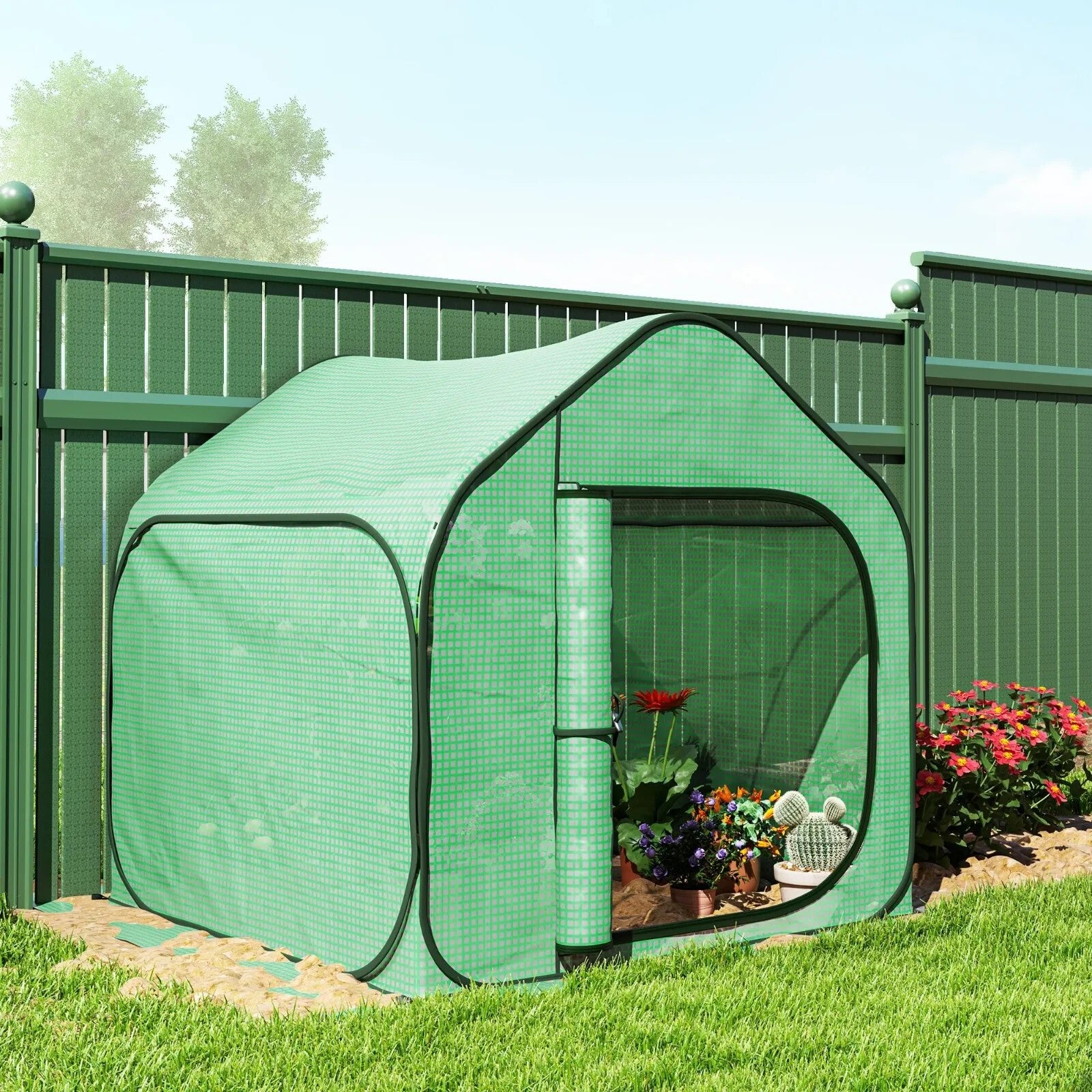 Mini Pop - Up Greenhouse with 150 x 148cm Reinforced PE Cover and Zipper Door - Home and Garden Furniture Shop - rustic - furniture