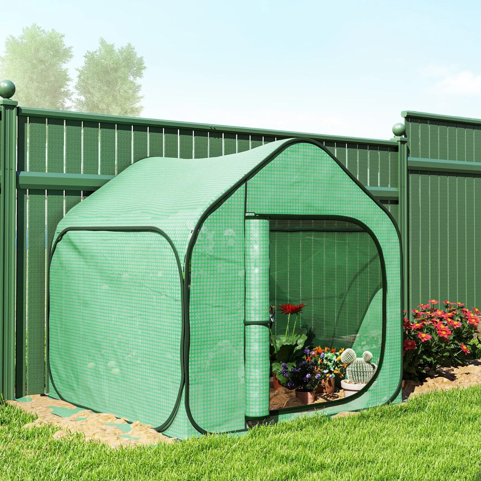 Mini Pop - Up Greenhouse with 150 x 148cm Reinforced PE Cover and Zipper Door - Home and Garden Furniture Shop - #rustic - furniture#