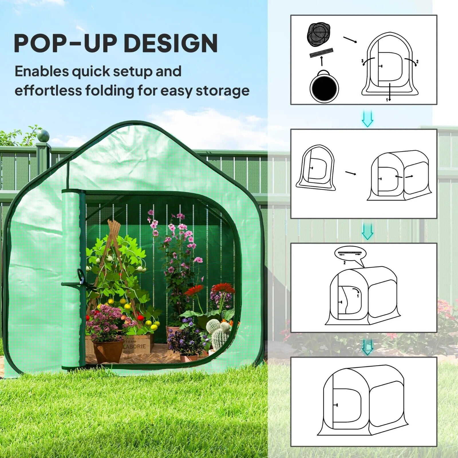 Mini Pop - Up Greenhouse with 150 x 148cm Reinforced PE Cover and Zipper Door - Home and Garden Furniture Shop - #rustic - furniture#