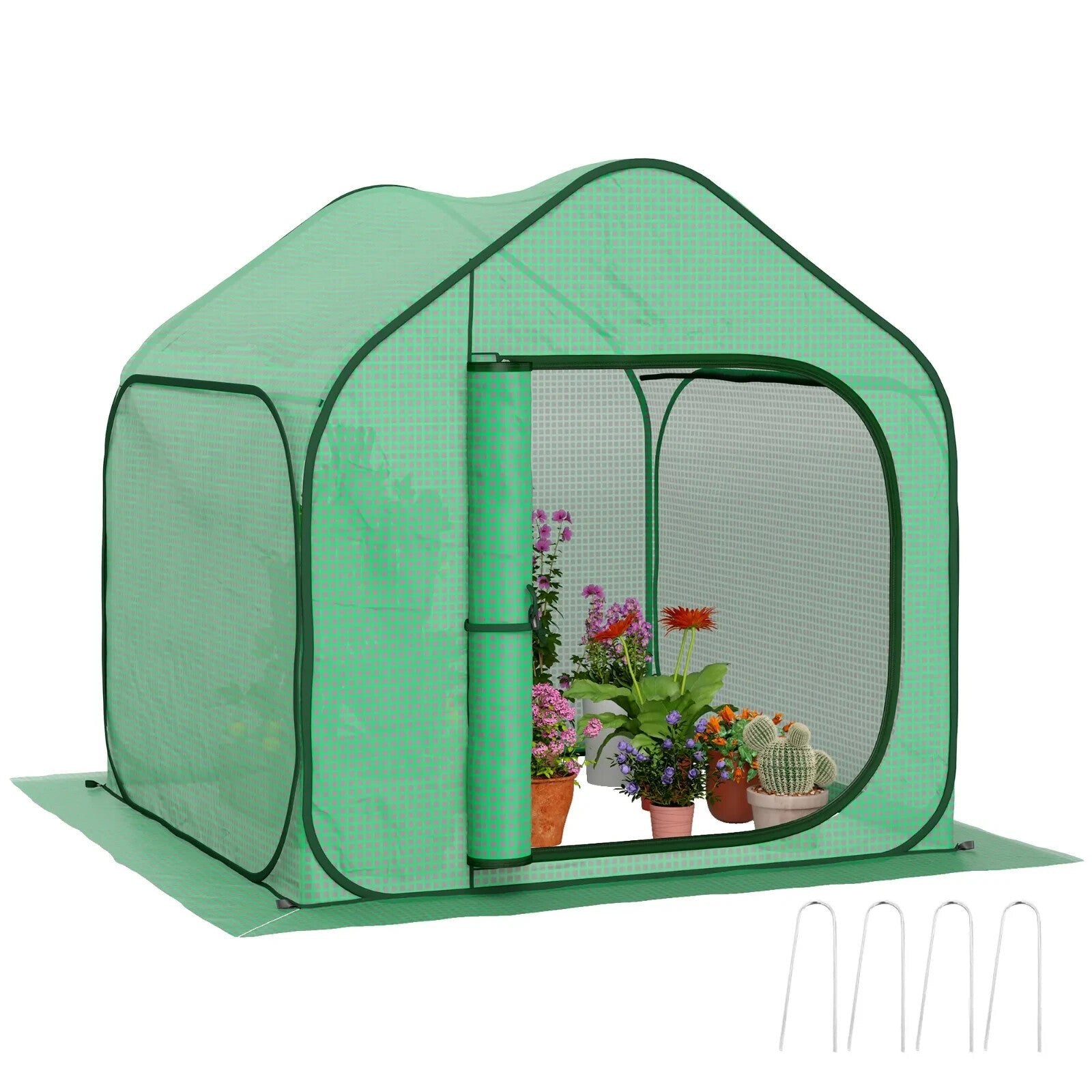 Mini Pop - Up Greenhouse with 150 x 148cm Reinforced PE Cover and Zipper Door - Home and Garden Furniture Shop - rustic - furniture