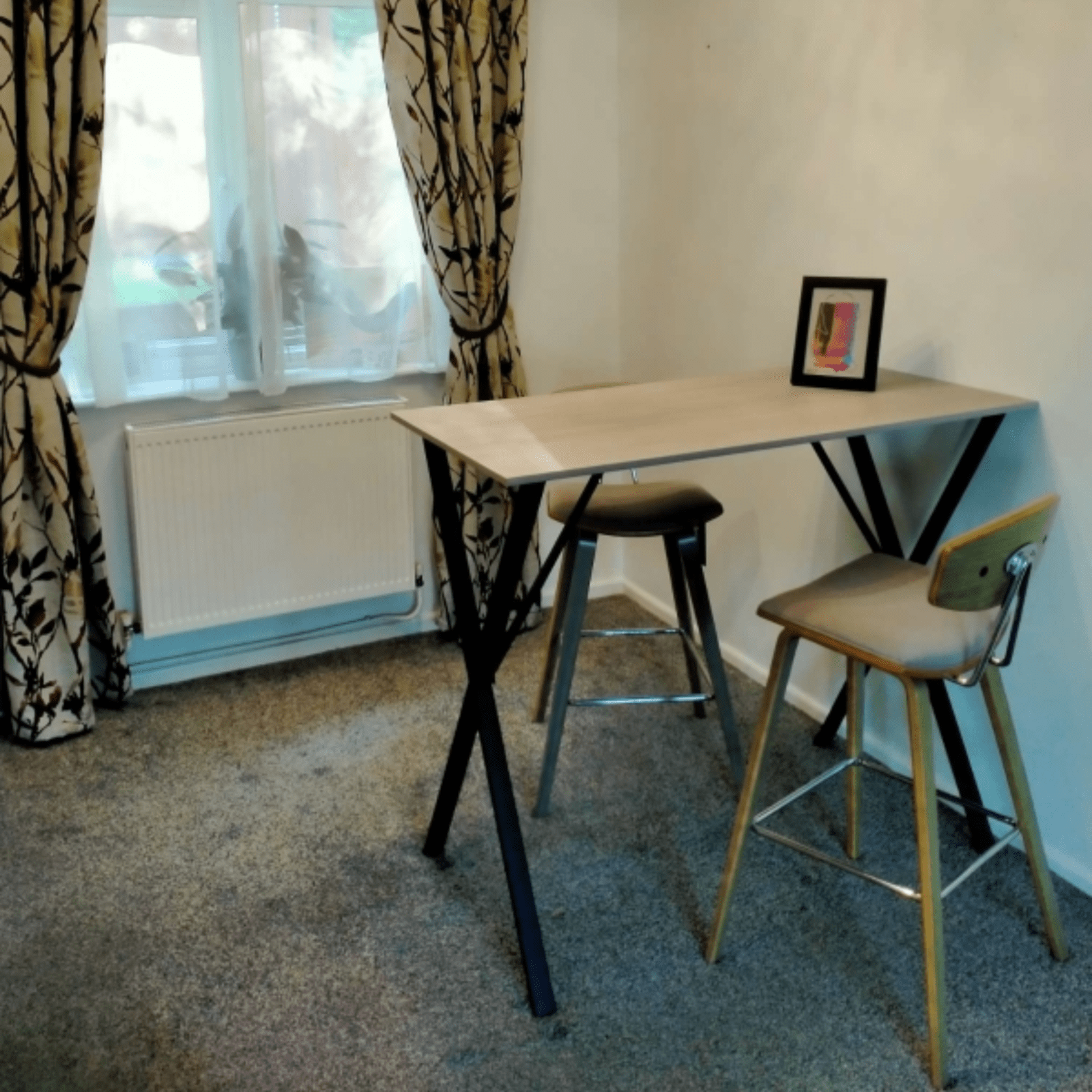 Modern Breakfast Bar Table Steel Legs Kitchen Dining Bar Table White Wood Effect