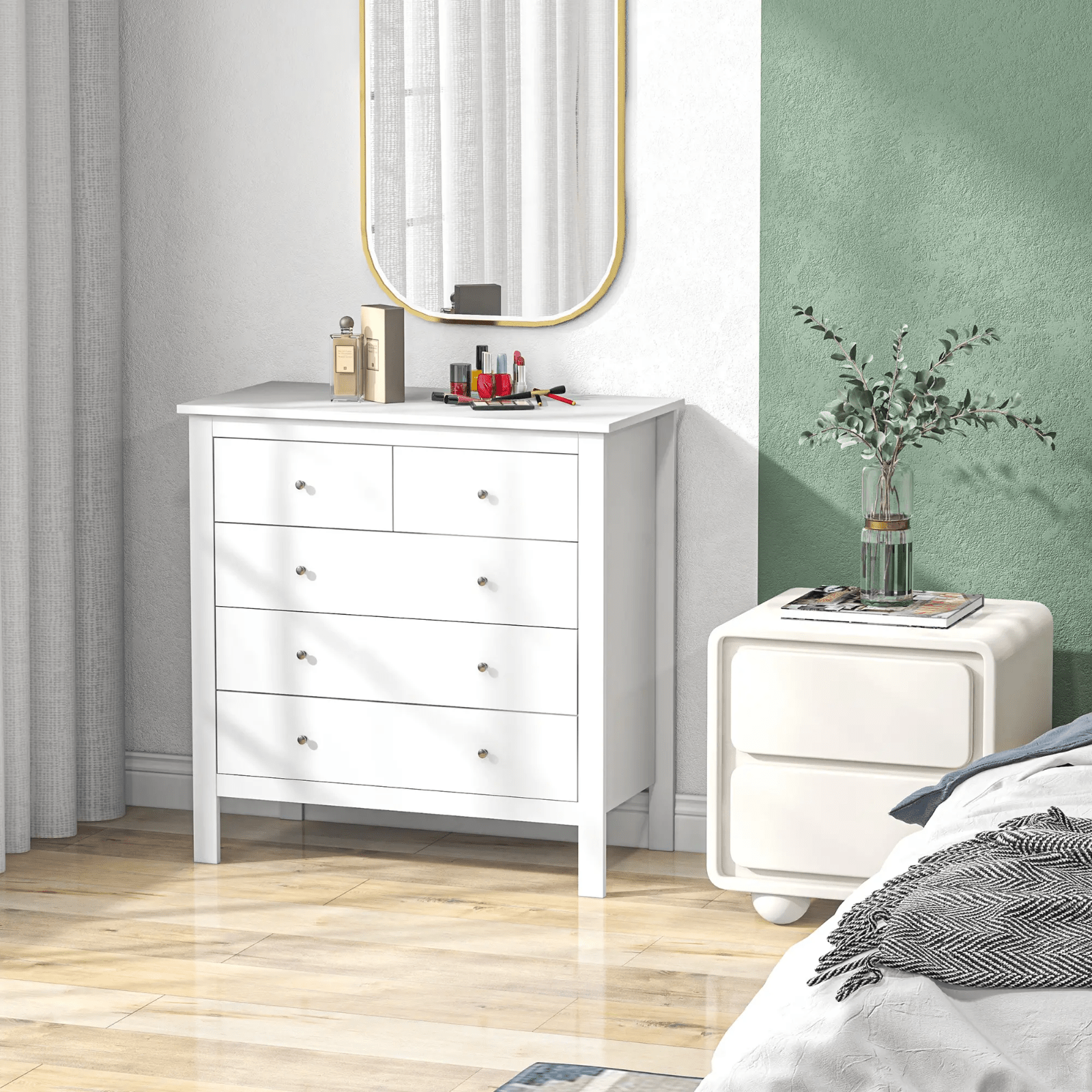 Modern Chest Of Drawers for Bedroom 5 Drawer Dresser Storage Unit White Cabinet - Home and Garden Furniture Shop - rustic - furniture