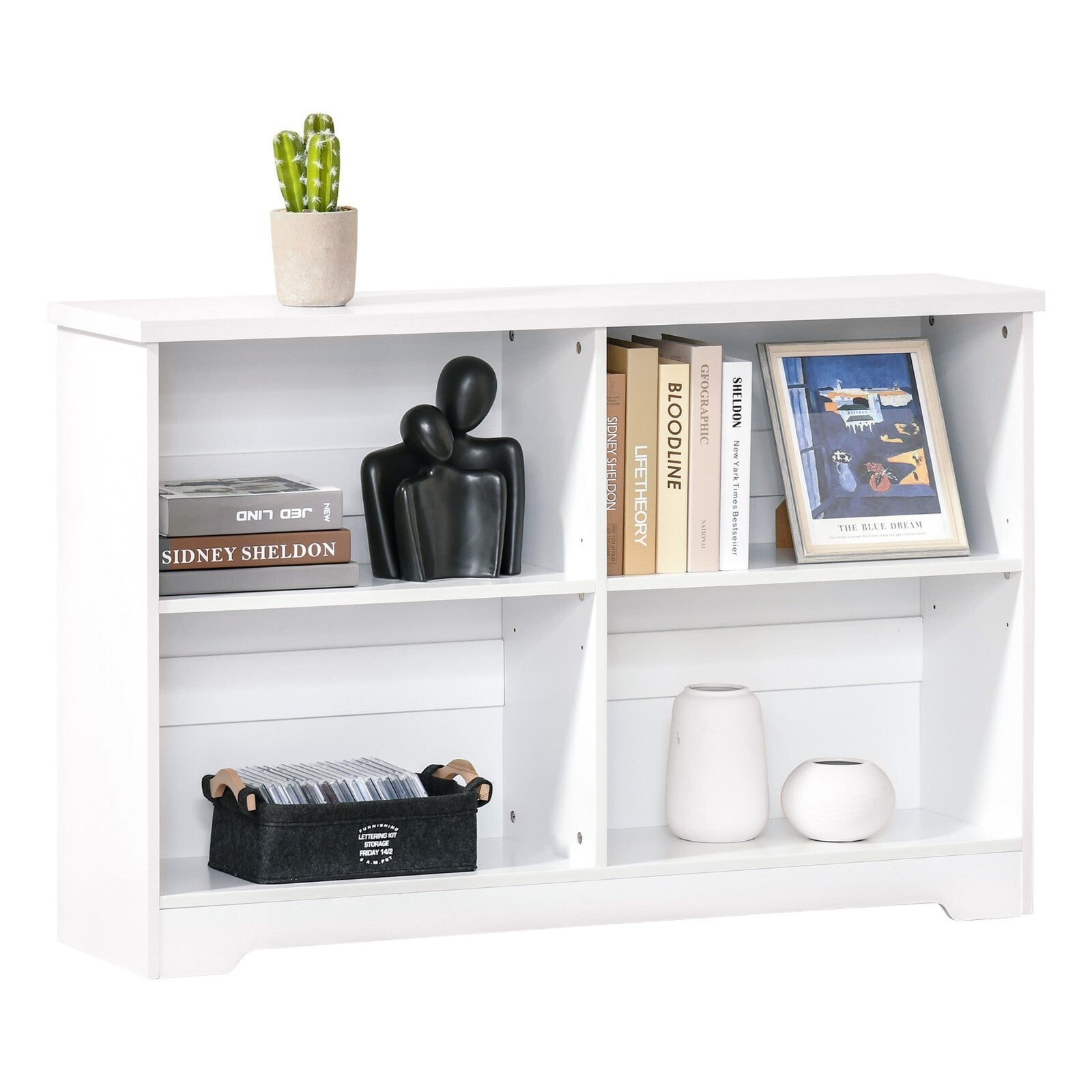 Modern Low Bookcase 4 Open Compartment 2 Tier Shelves Cube Storage Display Unit - Home and Garden Furniture Shop - rustic - furniture