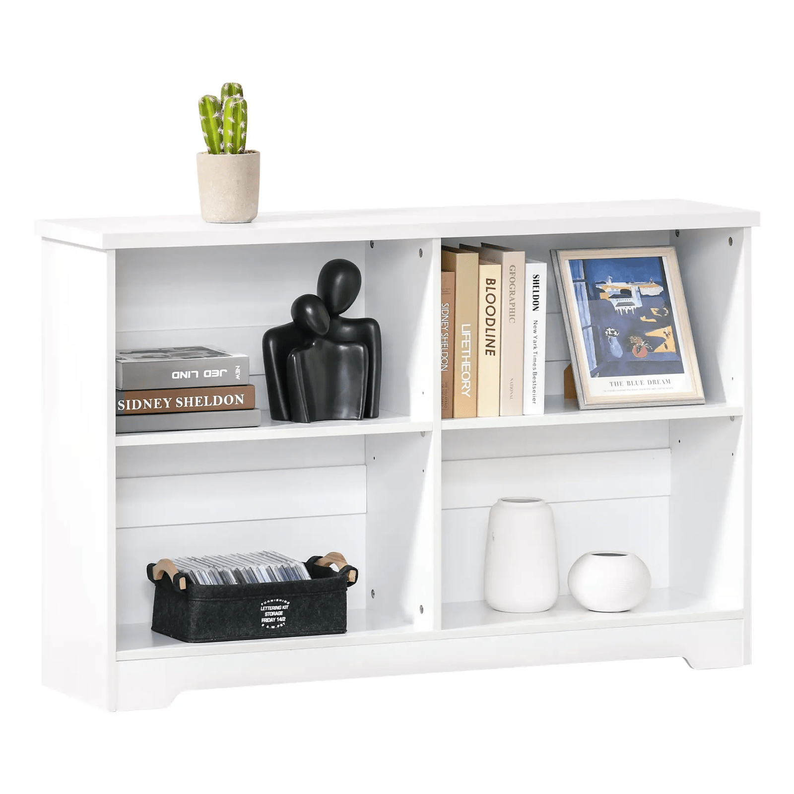 Modern Low Bookcase 4 Open Compartment 2 Tier Shelves Cube Storage Display Unit - Home and Garden Furniture Shop - rustic - furniture