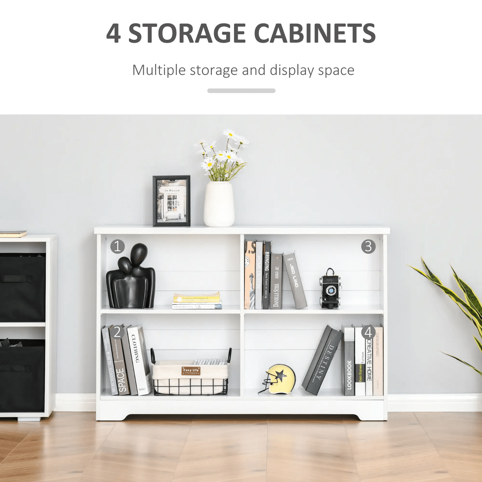 Modern Low Bookcase 4 Open Compartment 2 Tier Shelves Cube Storage Display Unit - Home and Garden Furniture Shop - rustic - furniture