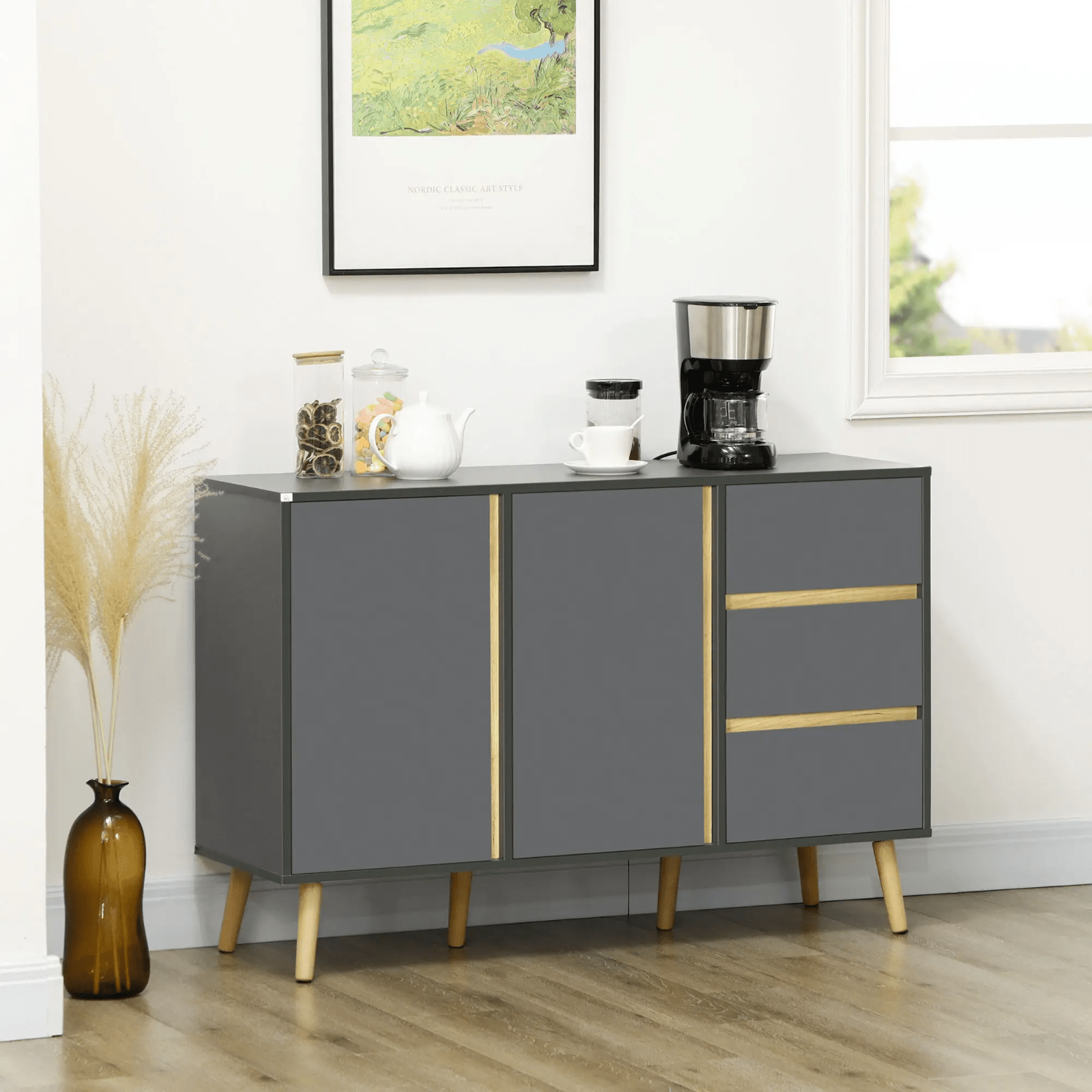 Modern Sideboard Storage Cupboard Double Doors 3 Drawers Kitchen Cabinet Grey - Home and Garden Furniture Shop - rustic - furniture