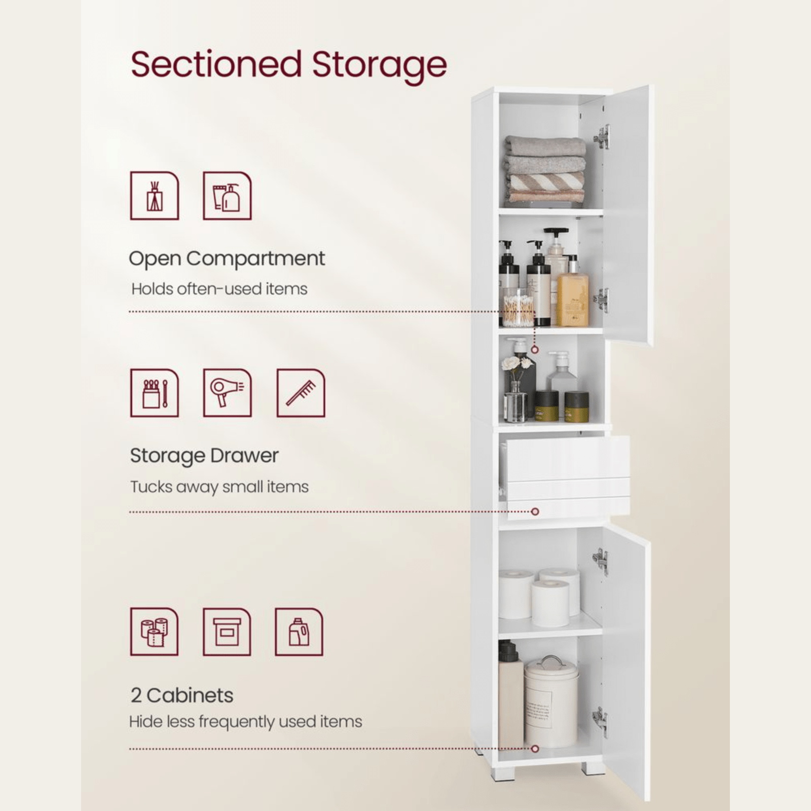 Modern Tall Bathroom Cabinet Storage Unit 2 Door Drawer Shelves Tallboy Cupboard - Home and Garden Furniture Shop - rustic - furniture