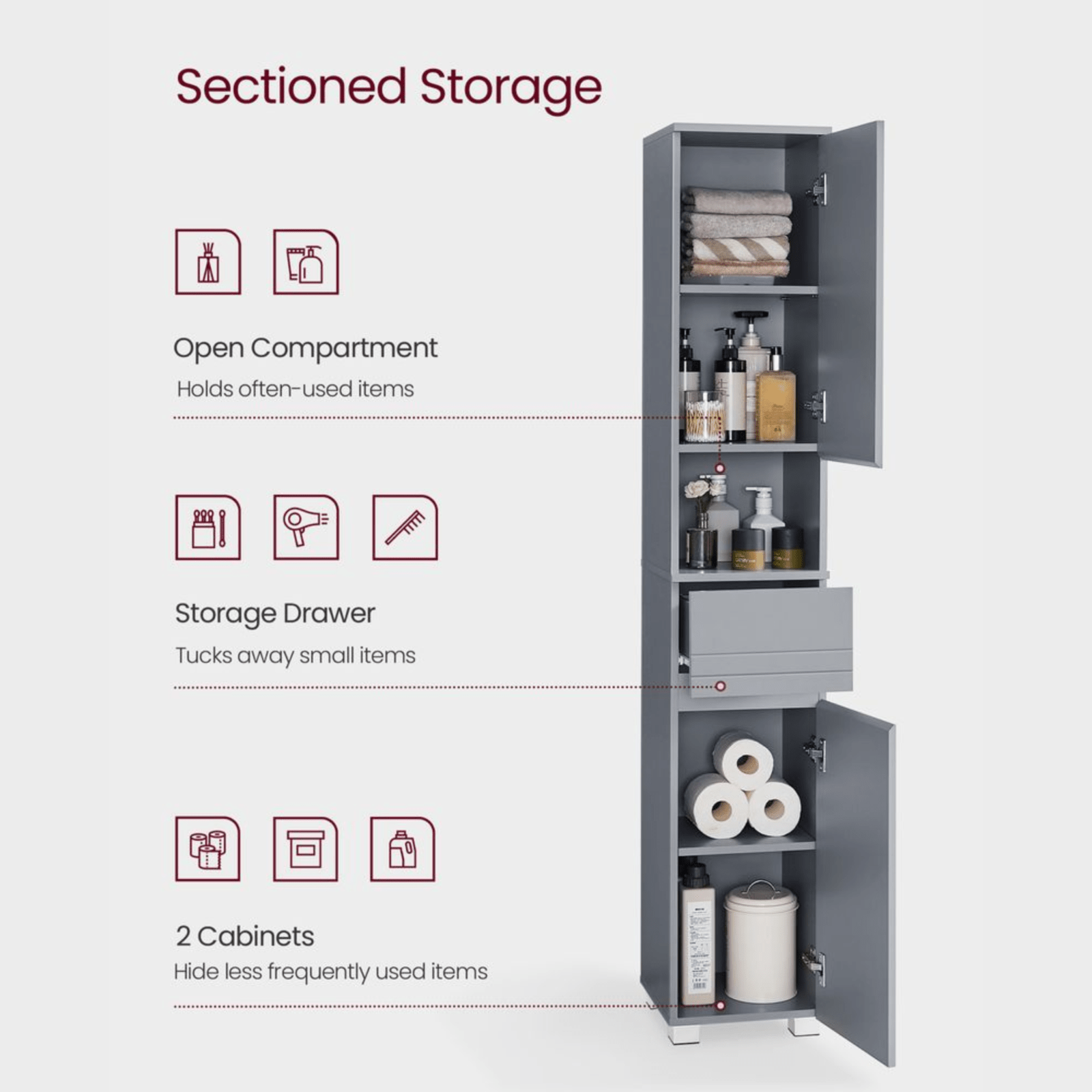 Modern Tall Bathroom Cabinet Storage Unit 2 Door Drawer Shelves Tallboy Cupboard - Home and Garden Furniture Shop - rustic - furniture