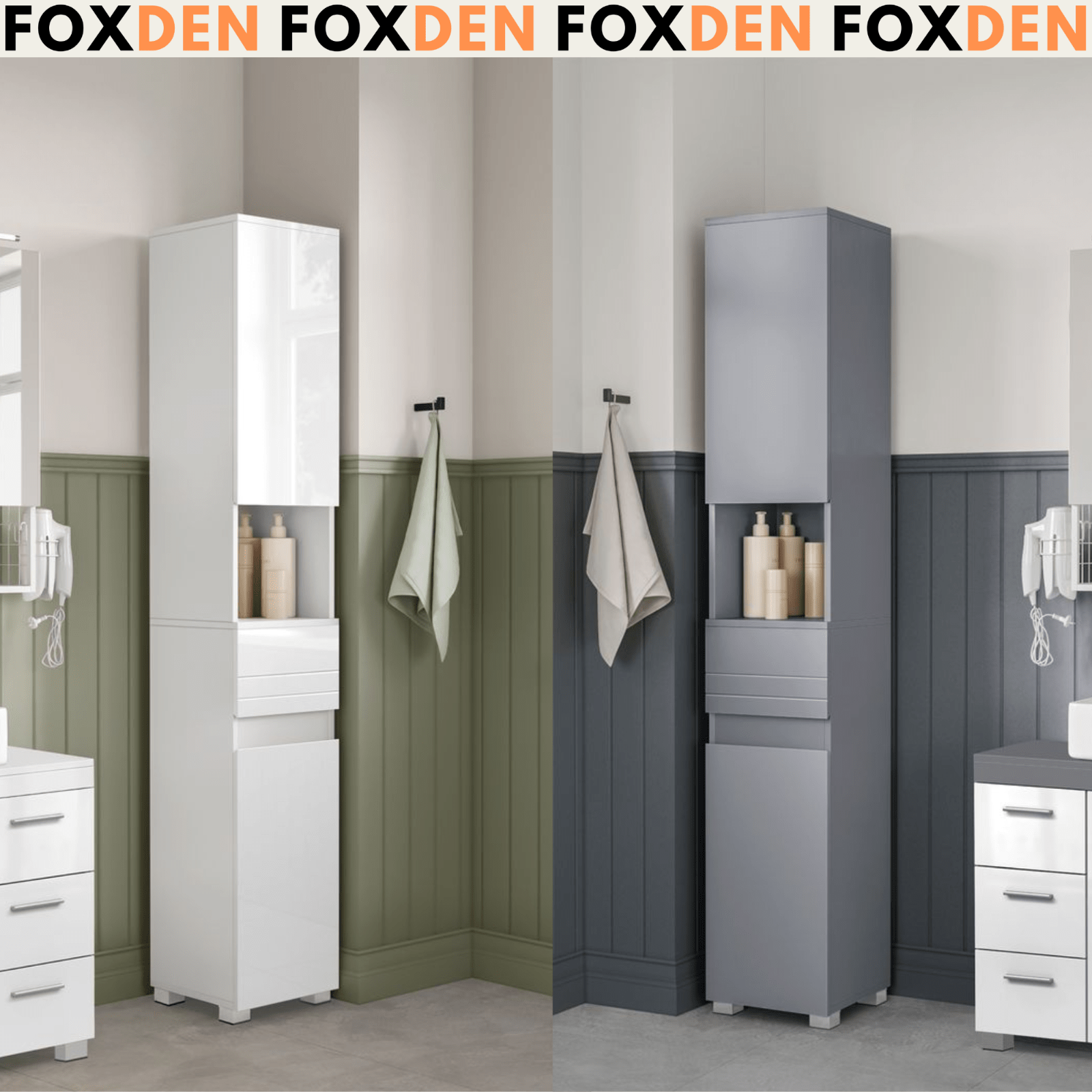 Modern Tall Bathroom Cabinet Storage Unit 2 Door Drawer Shelves Tallboy Cupboard - Home and Garden Furniture Shop - rustic - furniture