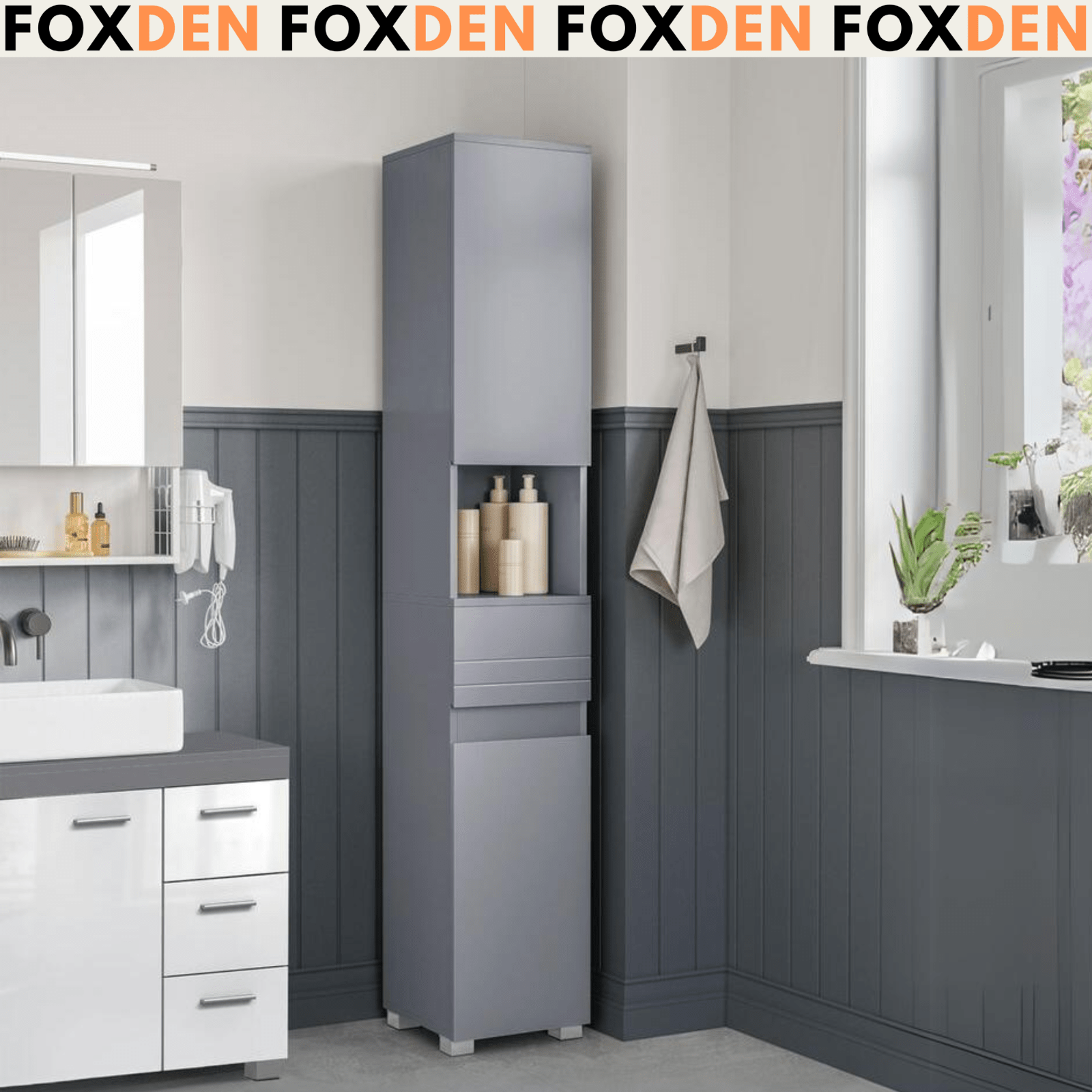 Modern Tall Bathroom Cabinet Storage Unit 2 Door Drawer Shelves Tallboy Cupboard - Home and Garden Furniture Shop - rustic - furniture