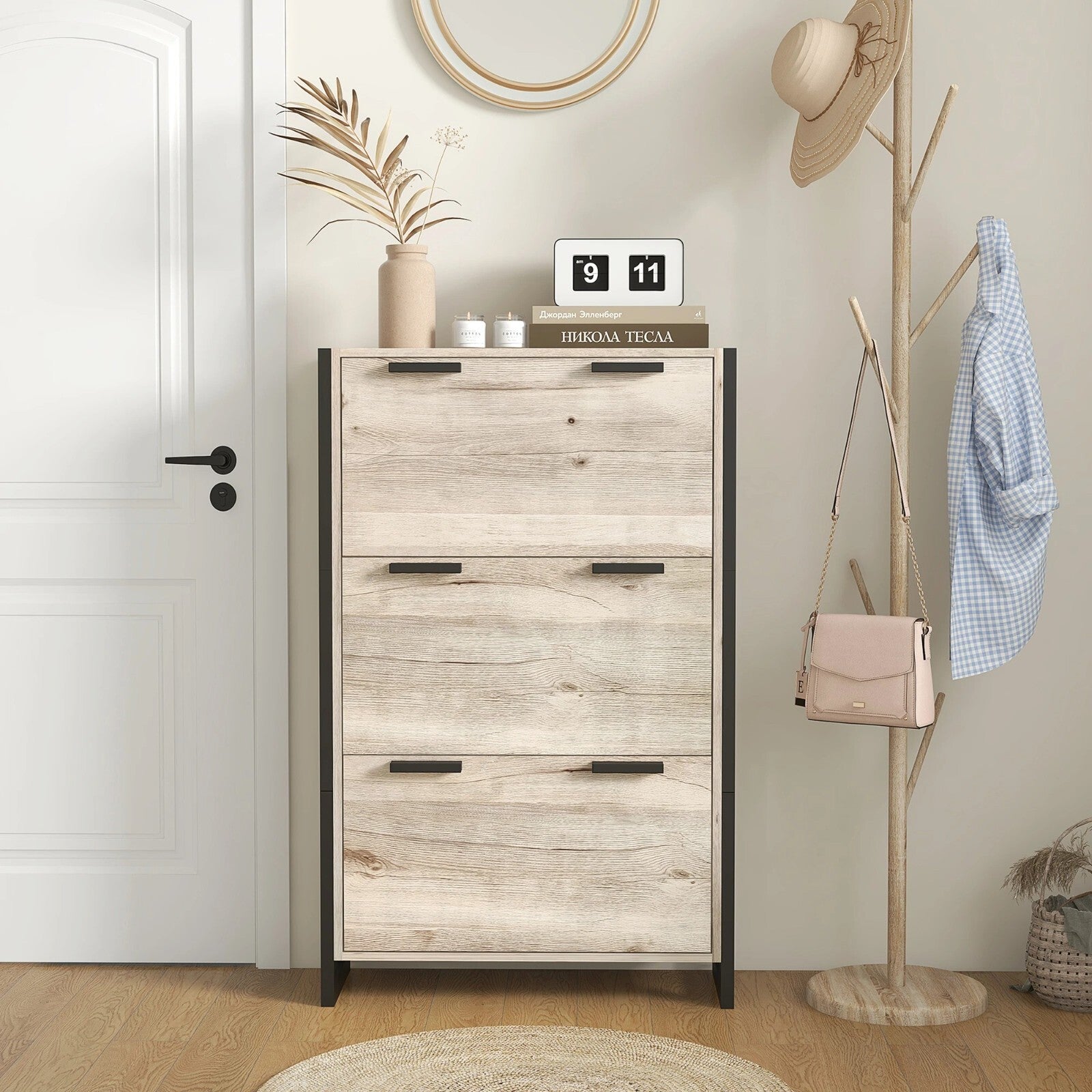Narrow Shoe Cabinet 3 Drawers 18 Pairs Slim Shoe Storage Cupboard 3 Flip Doors - Home and Garden Furniture Shop - rustic - furniture