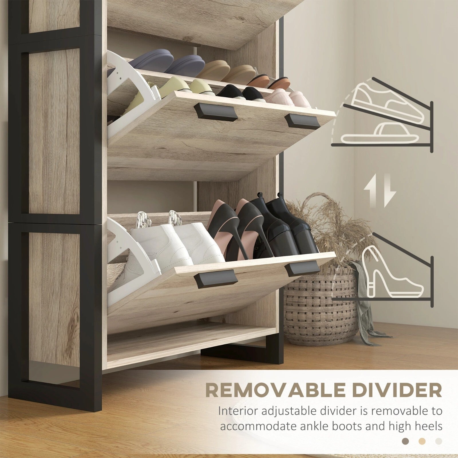 Narrow Shoe Cabinet 3 Drawers 18 Pairs Slim Shoe Storage Cupboard 3 Flip Doors - Home and Garden Furniture Shop - rustic - furniture