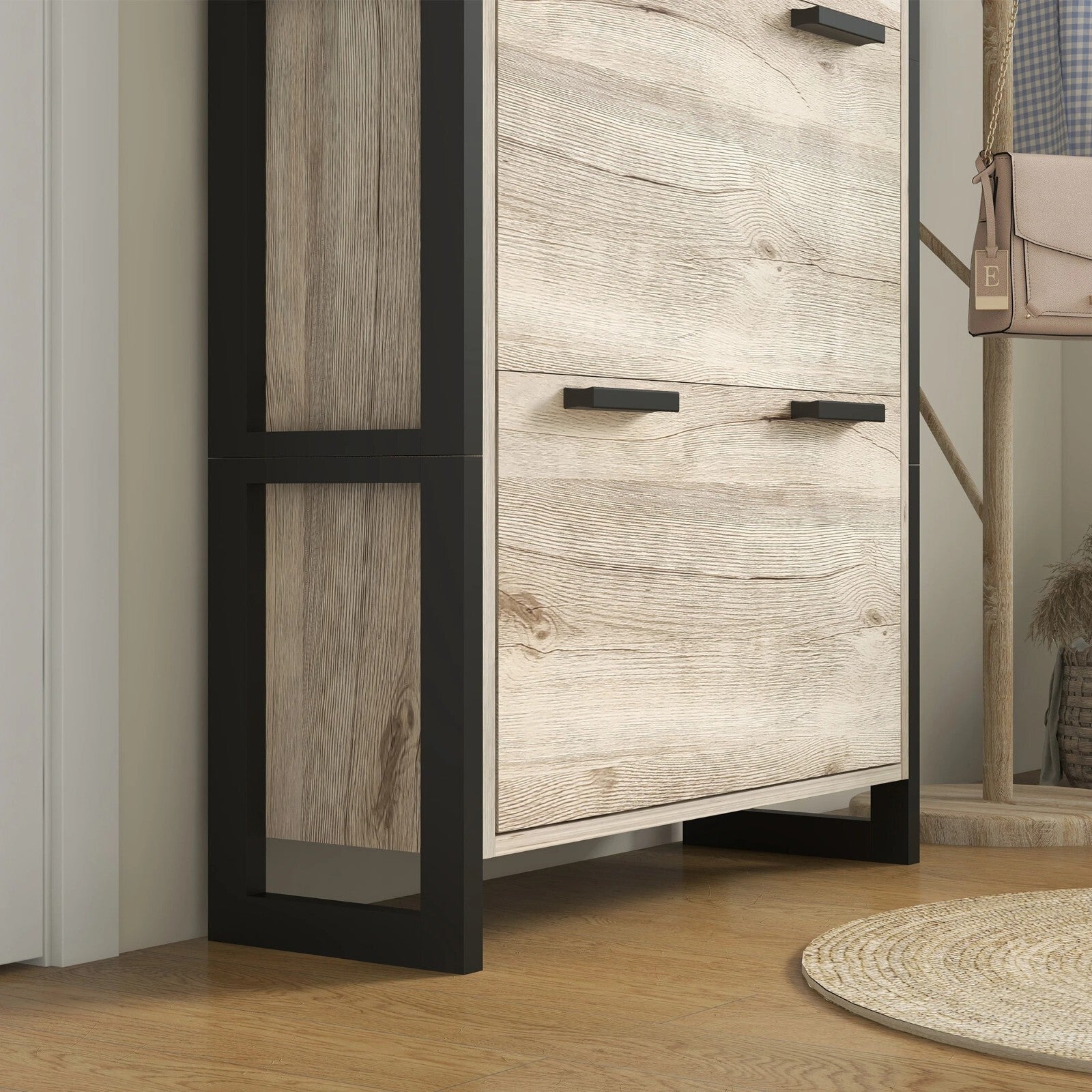 Narrow Shoe Cabinet 3 Drawers 18 Pairs Slim Shoe Storage Cupboard 3 Flip Doors - Home and Garden Furniture Shop - rustic - furniture